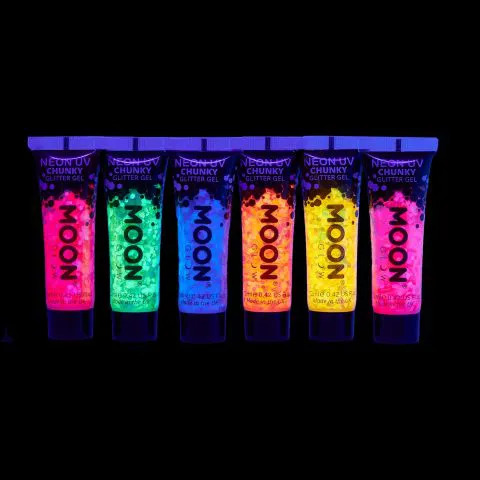 Blacklight glow in the dark glitter lichaamsgel; lichtgevende gel onder UV licht