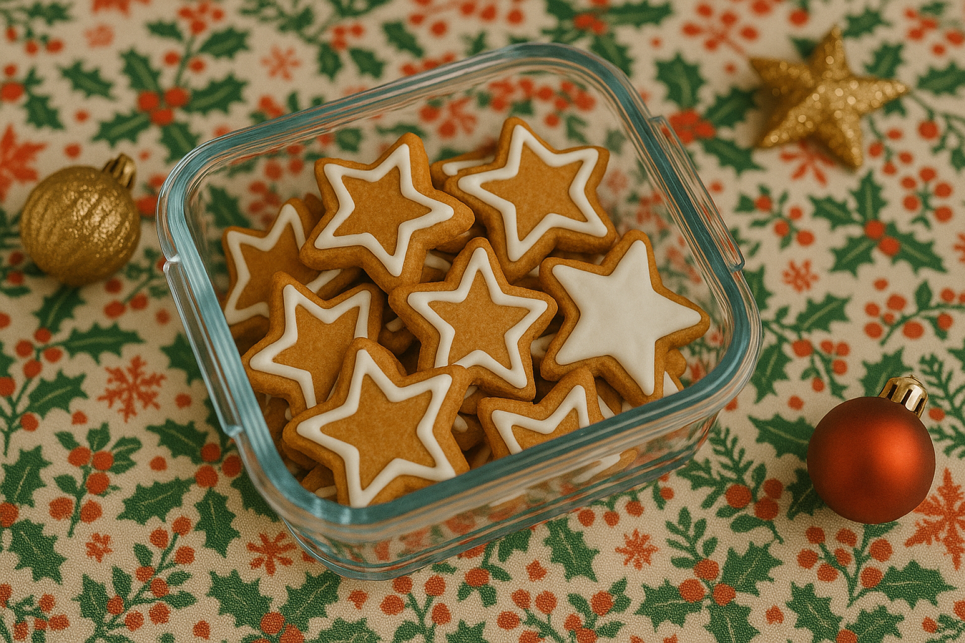 Vershoudbakje van glas met kerstkoekjes