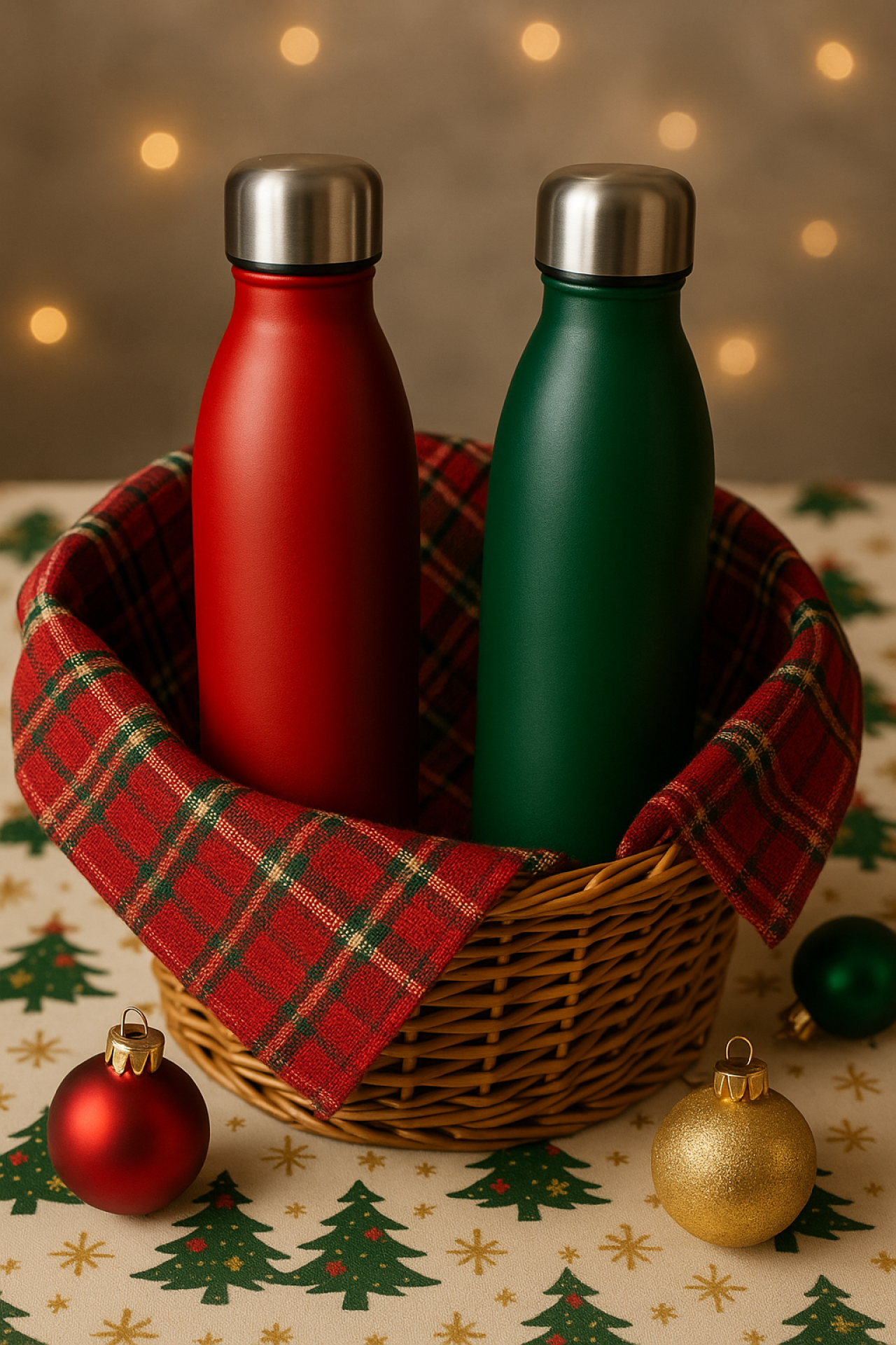 RVS drinkflessen rood en groen als kerstgeschenk