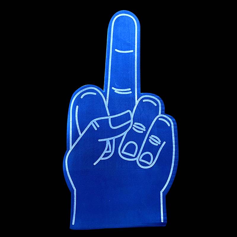 middelvinger foam hand blauw