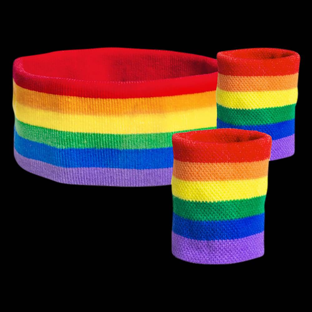 Zweetbandjes en hoofdbandje regenboog ve