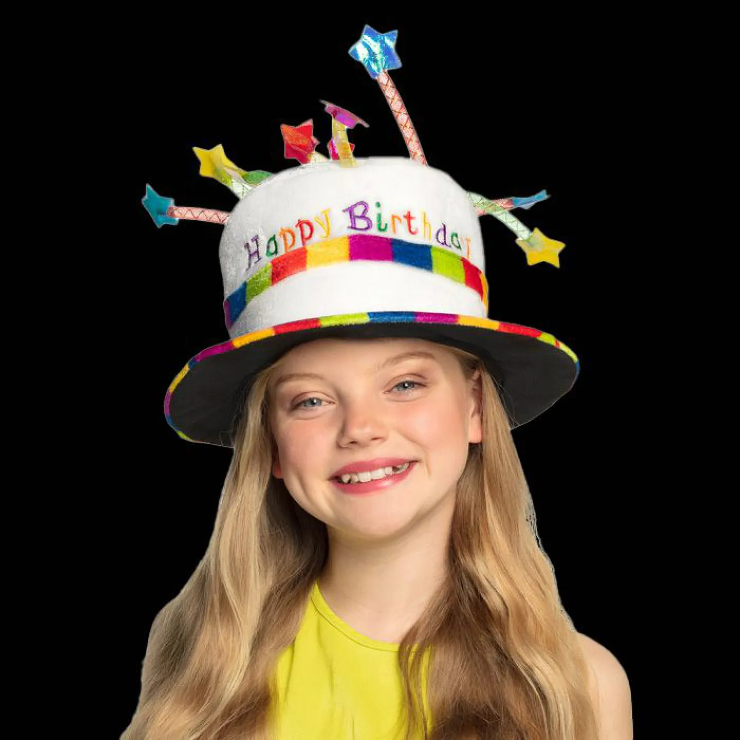 Kinderhoed regenboogtaart happy birthday.