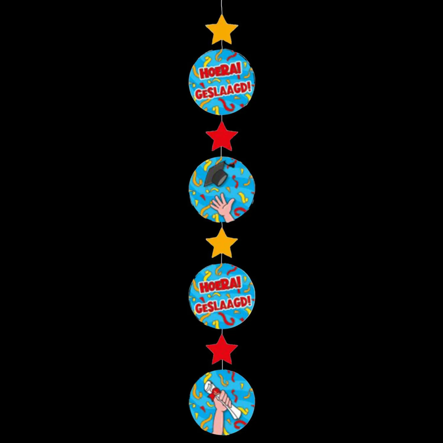 Hangdecoratie cartoon hoera geslaagd.