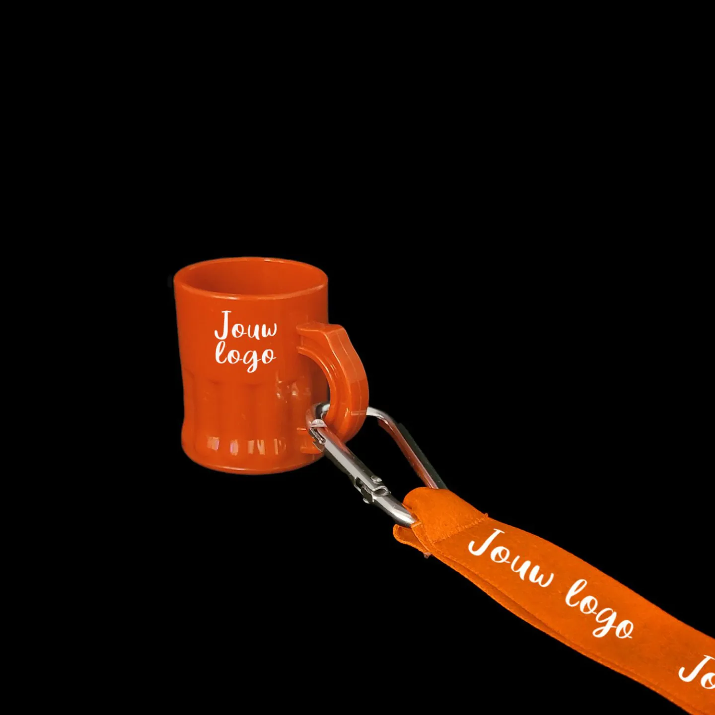 Keycord bedrukken met bedrukt shotglas oranje.