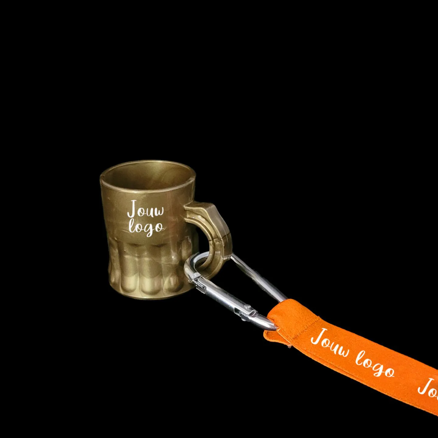 Keycord bedrukken met bedrukt shotglas goud.