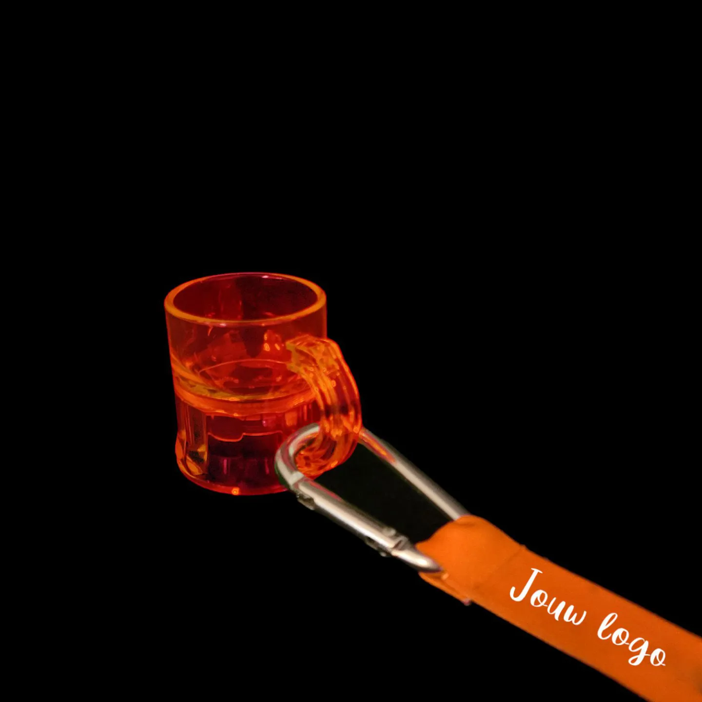 Keycord en shotglas bedrukken flour oranje.