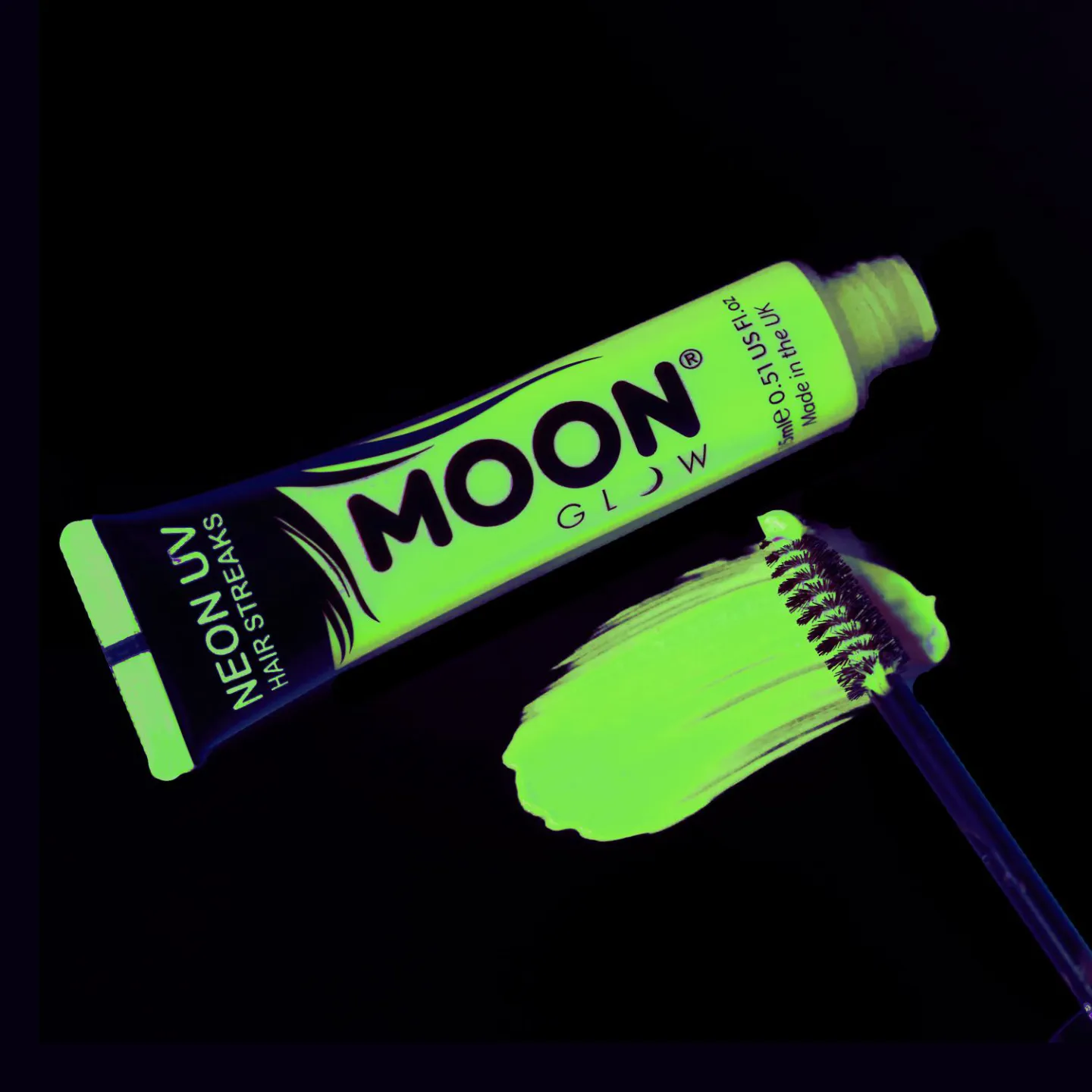 Haarmascara lichtgevend UV neon groen.
