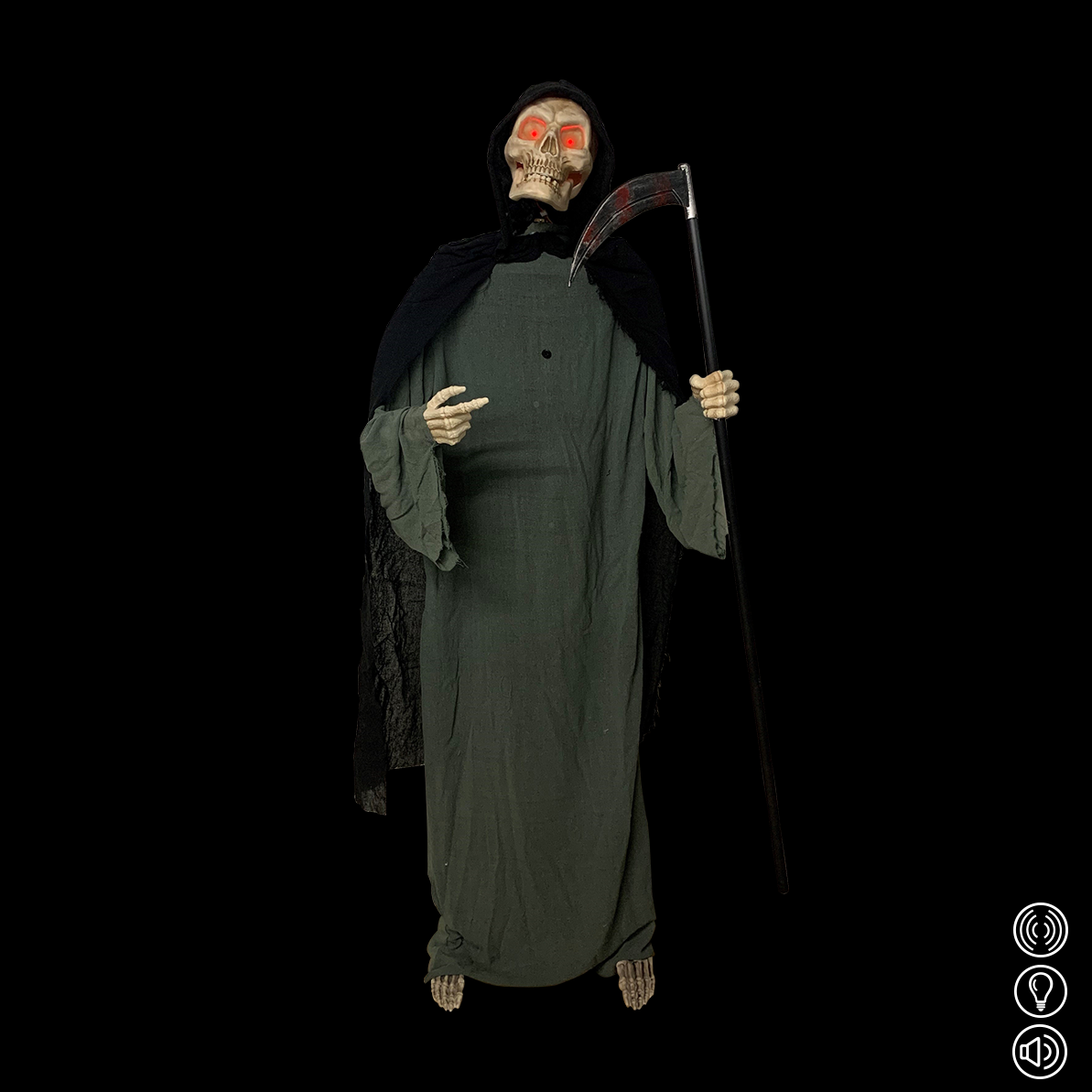 Halloween reaper met zeis geluidssensor 200cm