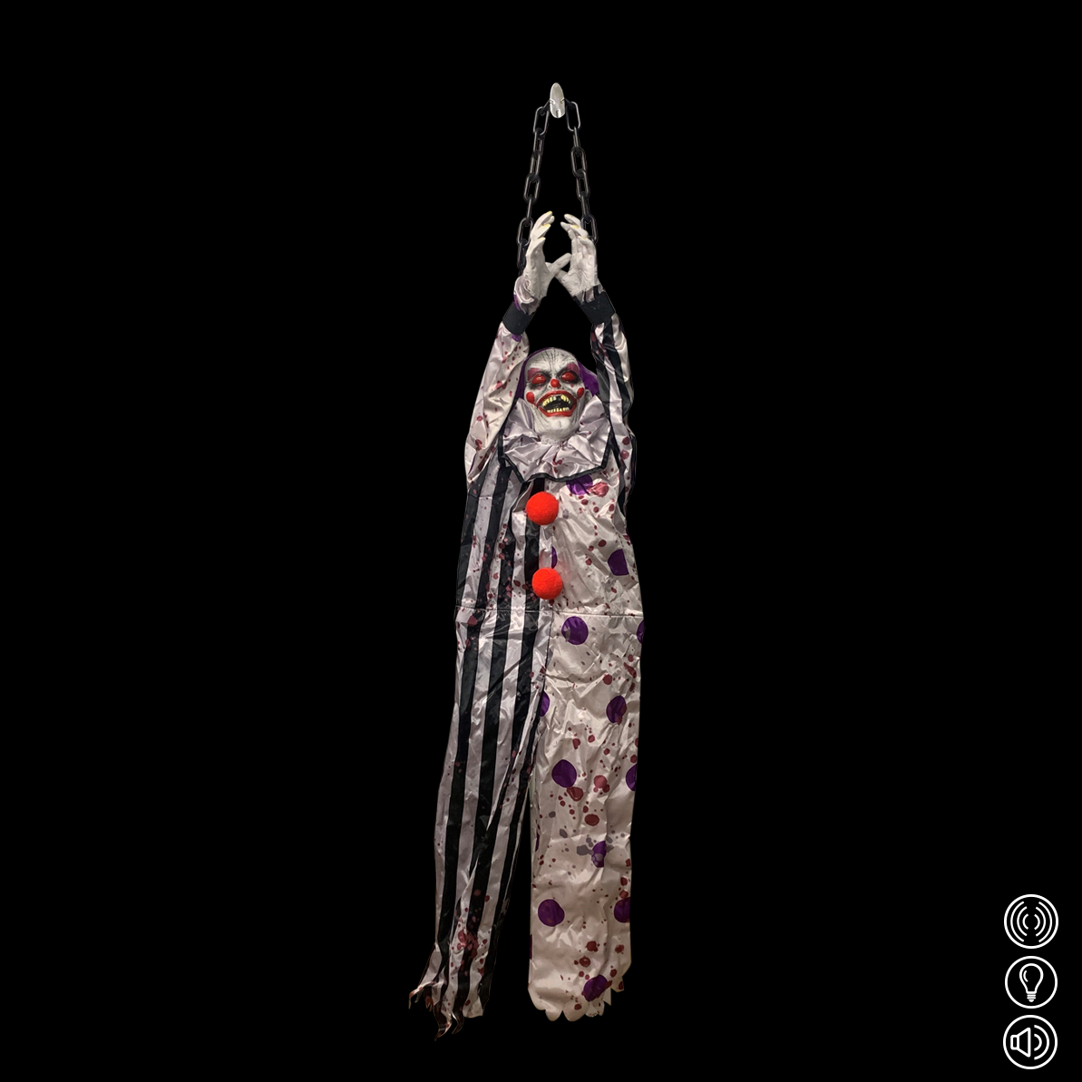 Horror clown met ketting geluidssensor 150cm