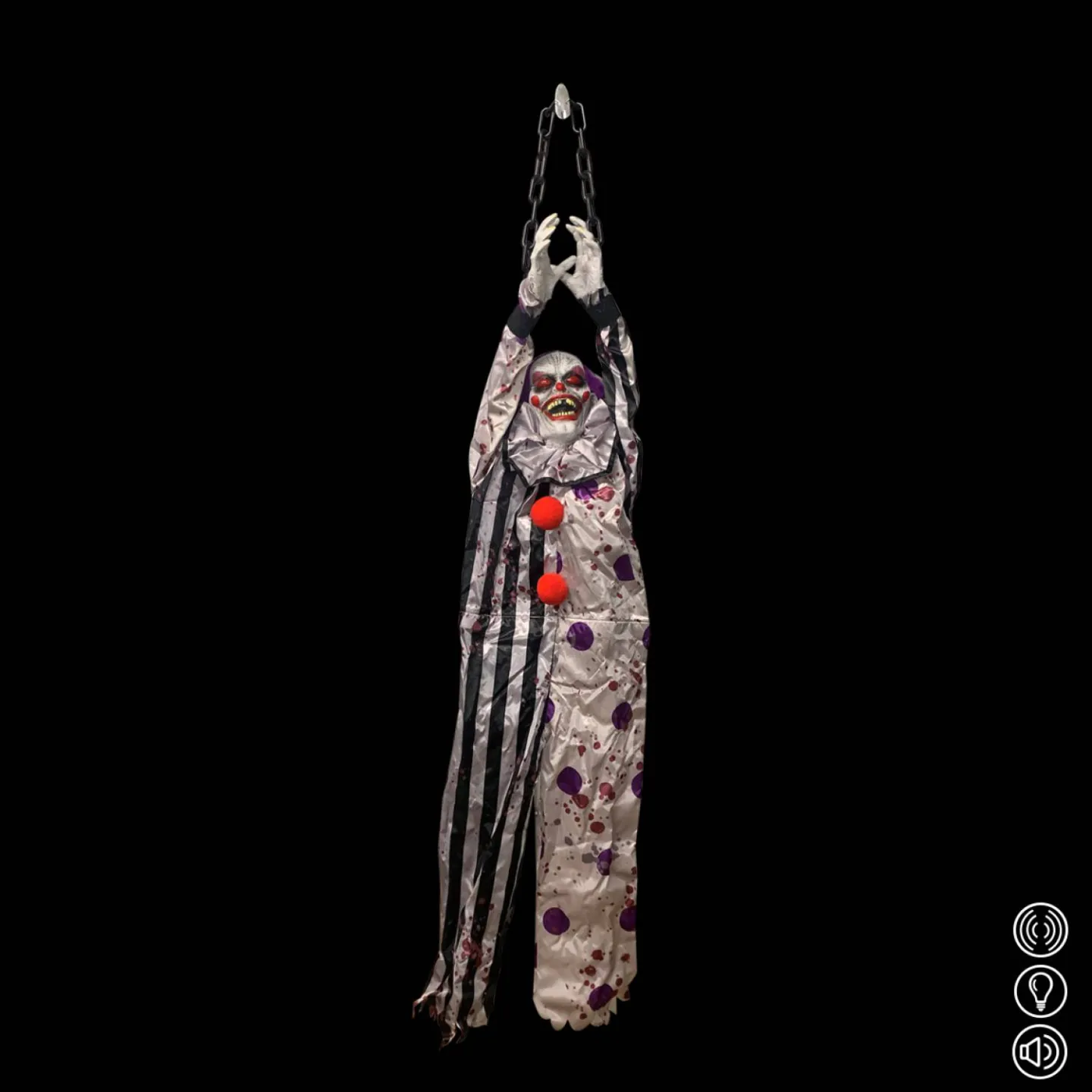 Horror clown met ketting geluidssensor 150cm.