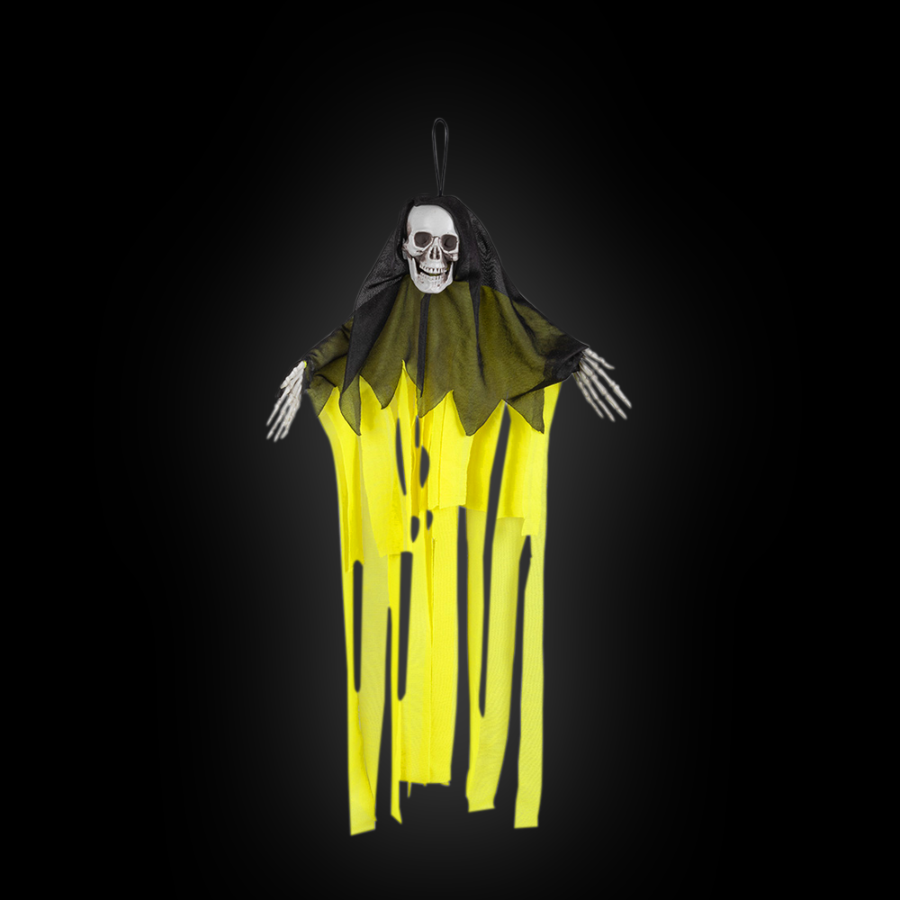 Halloween hangdecoratie schedelspook geel