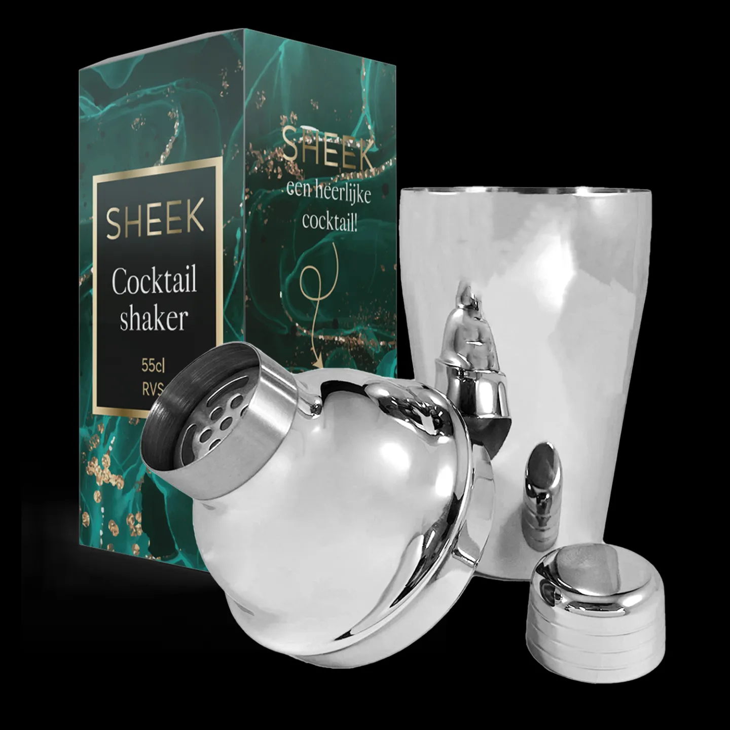 Zilveren RVS cocktailshaker 55cl.
