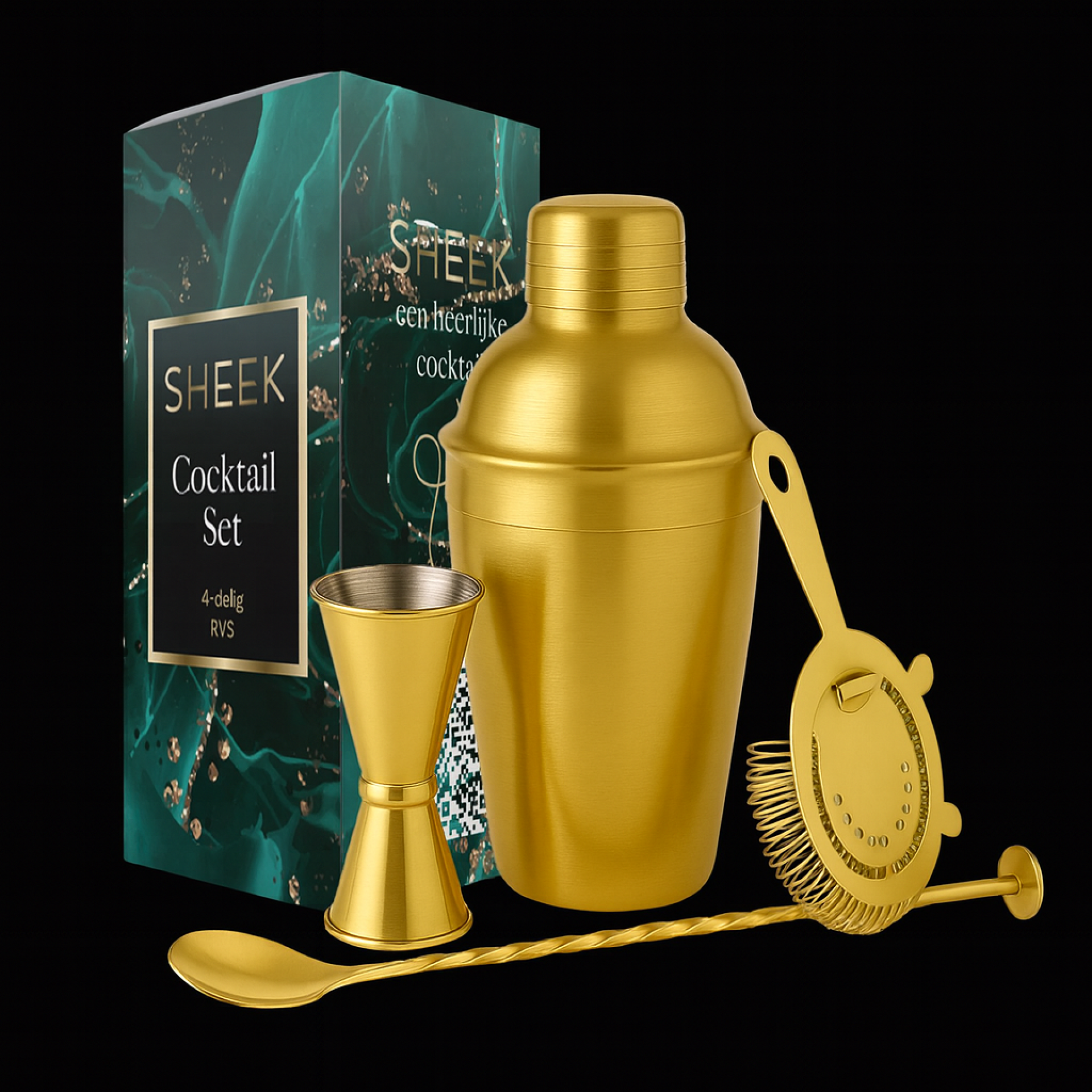 RVS cocktailset 4 delig goud