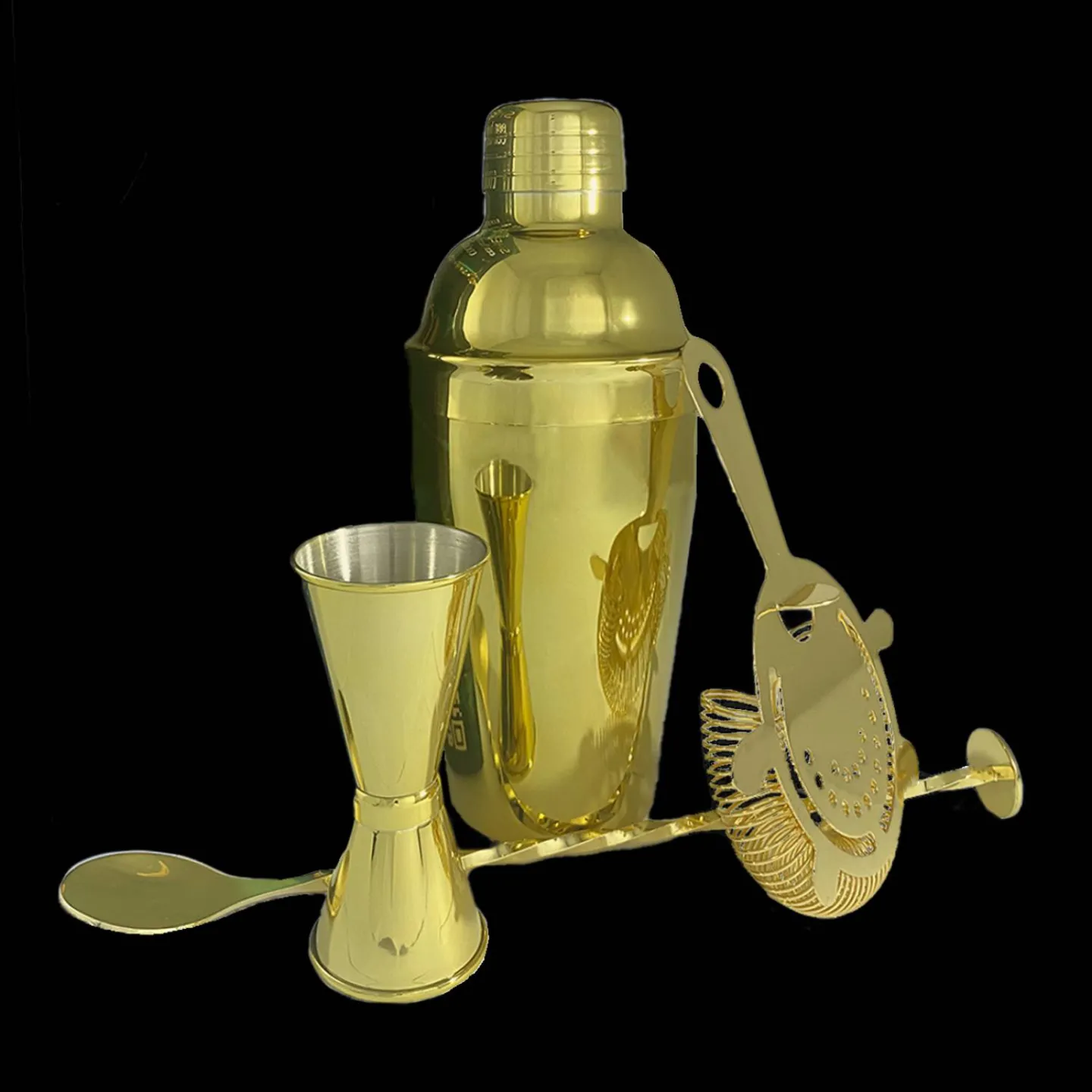 RVS cocktailshaker - 50cl - 4 delig - Goud.