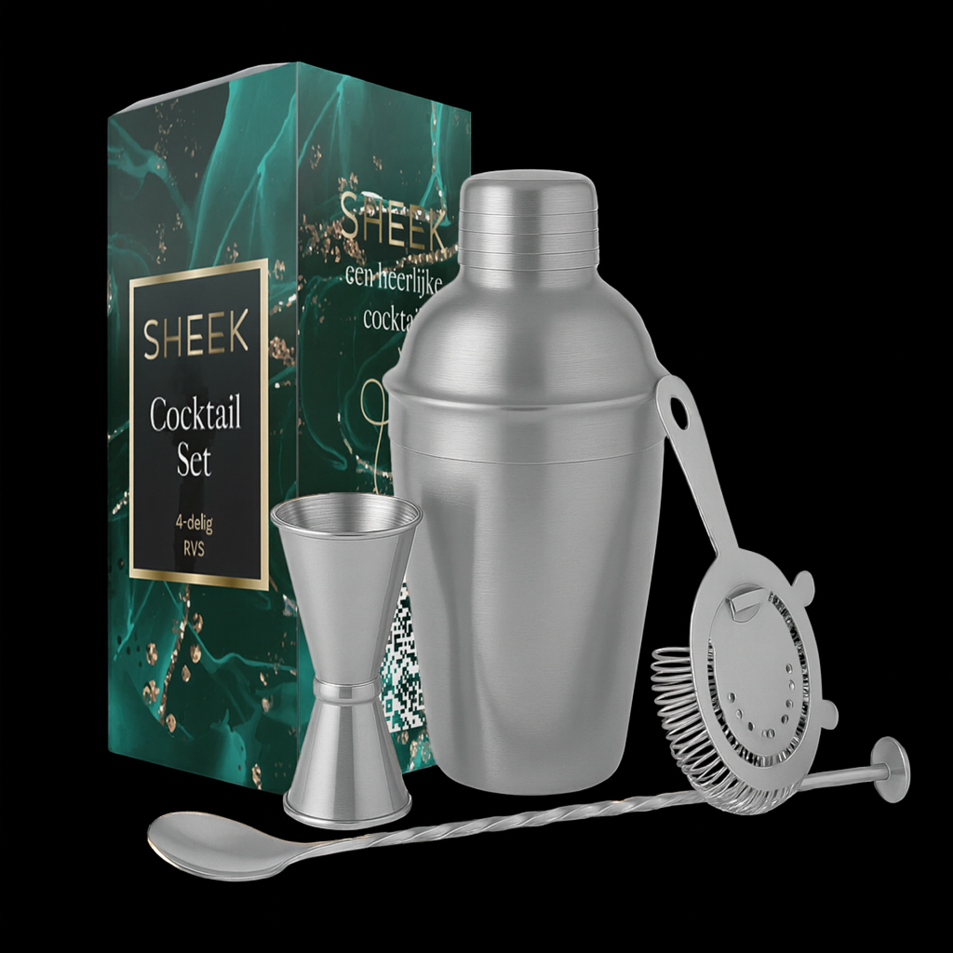 RVS cocktailset 4 delig zilver