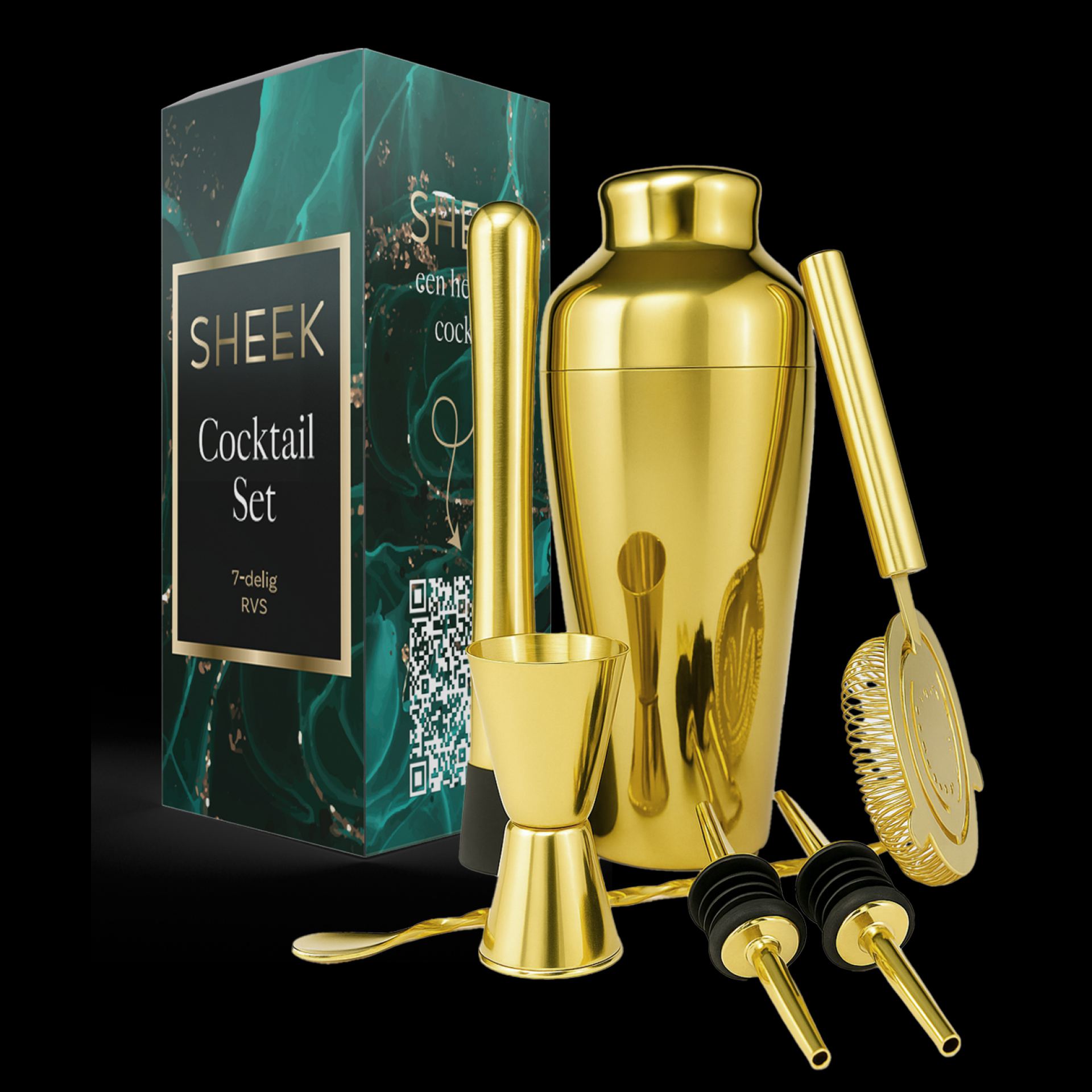 RVS cocktailset 7 delig goud