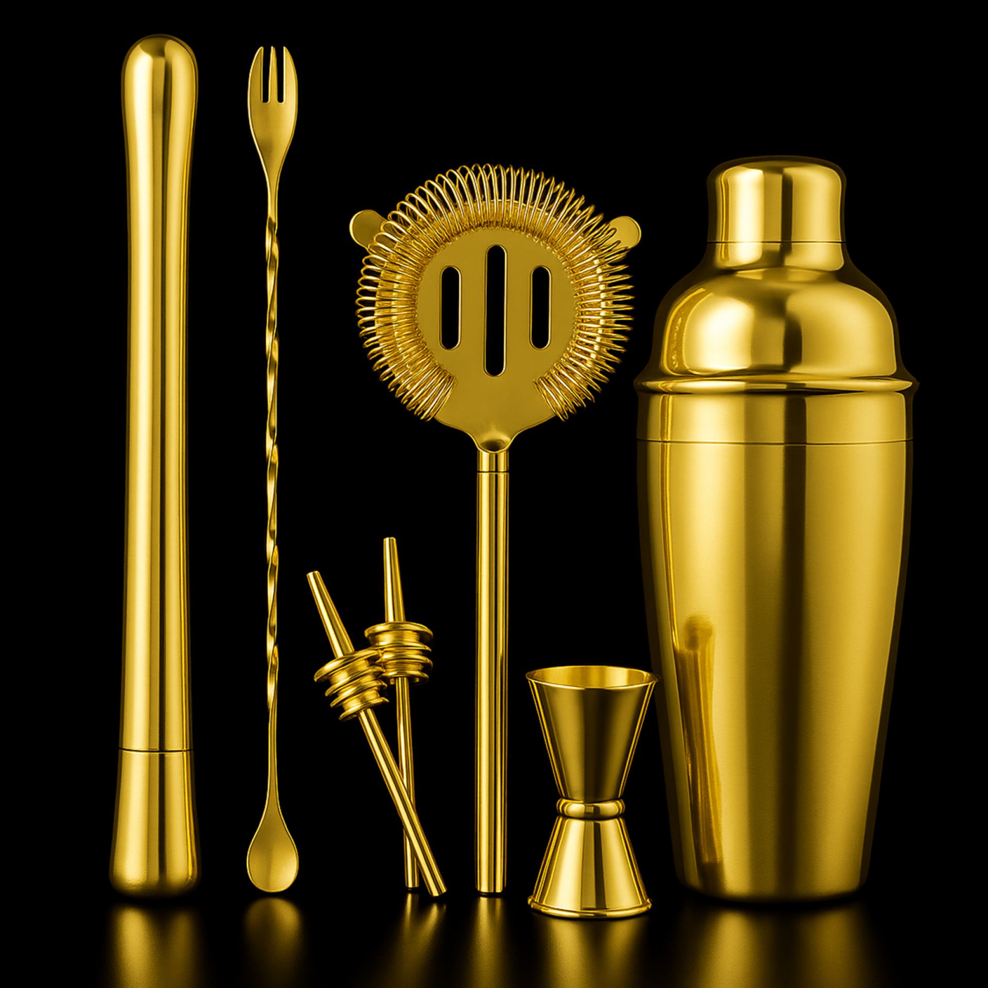 RVS cocktailset 7 delig goud set