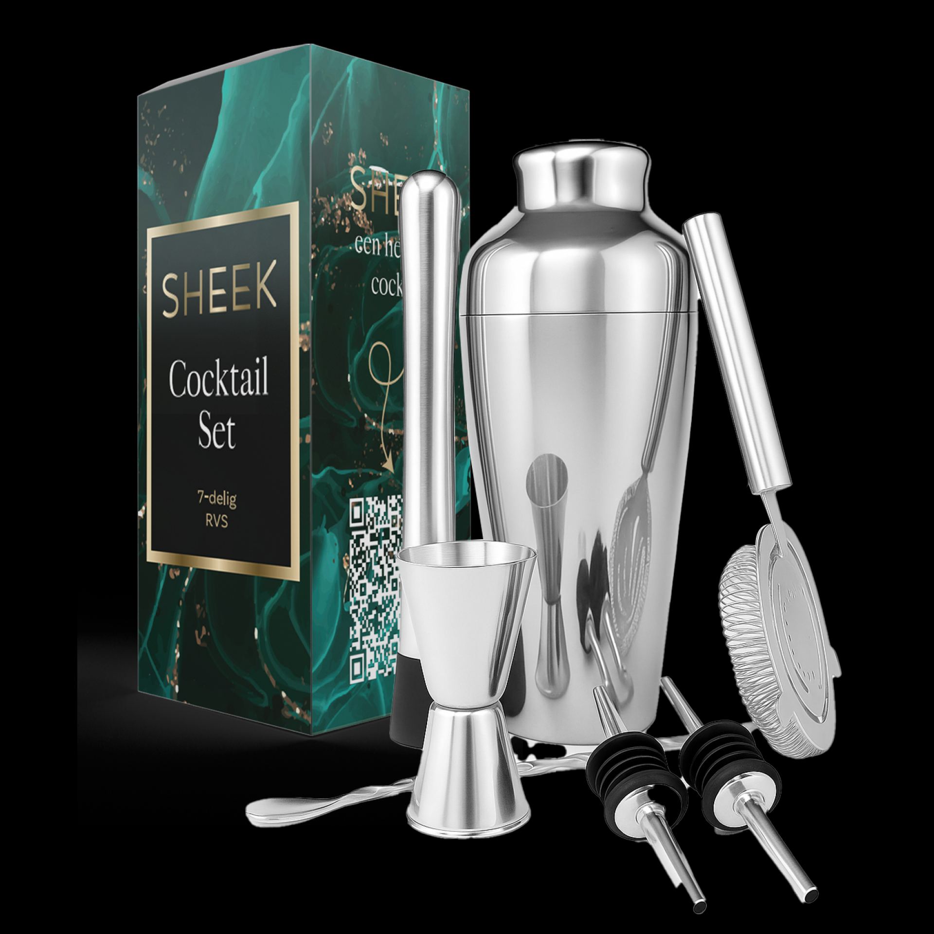 RVS cocktailset 7 delig zilver