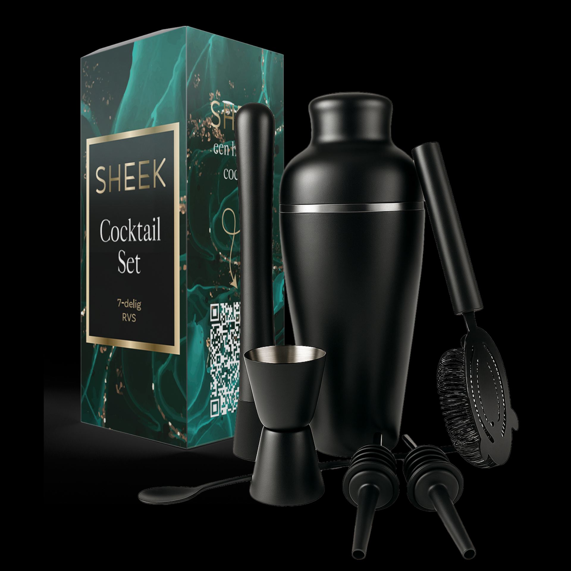 RVS cocktailset 7 delig zwart