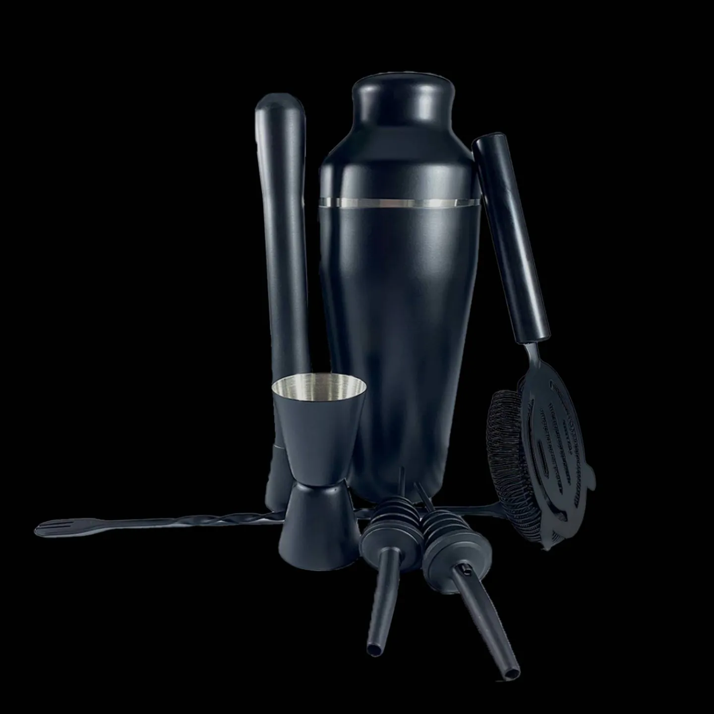 RVS cocktailshaker - 70cl - 7 delig - Zwart.