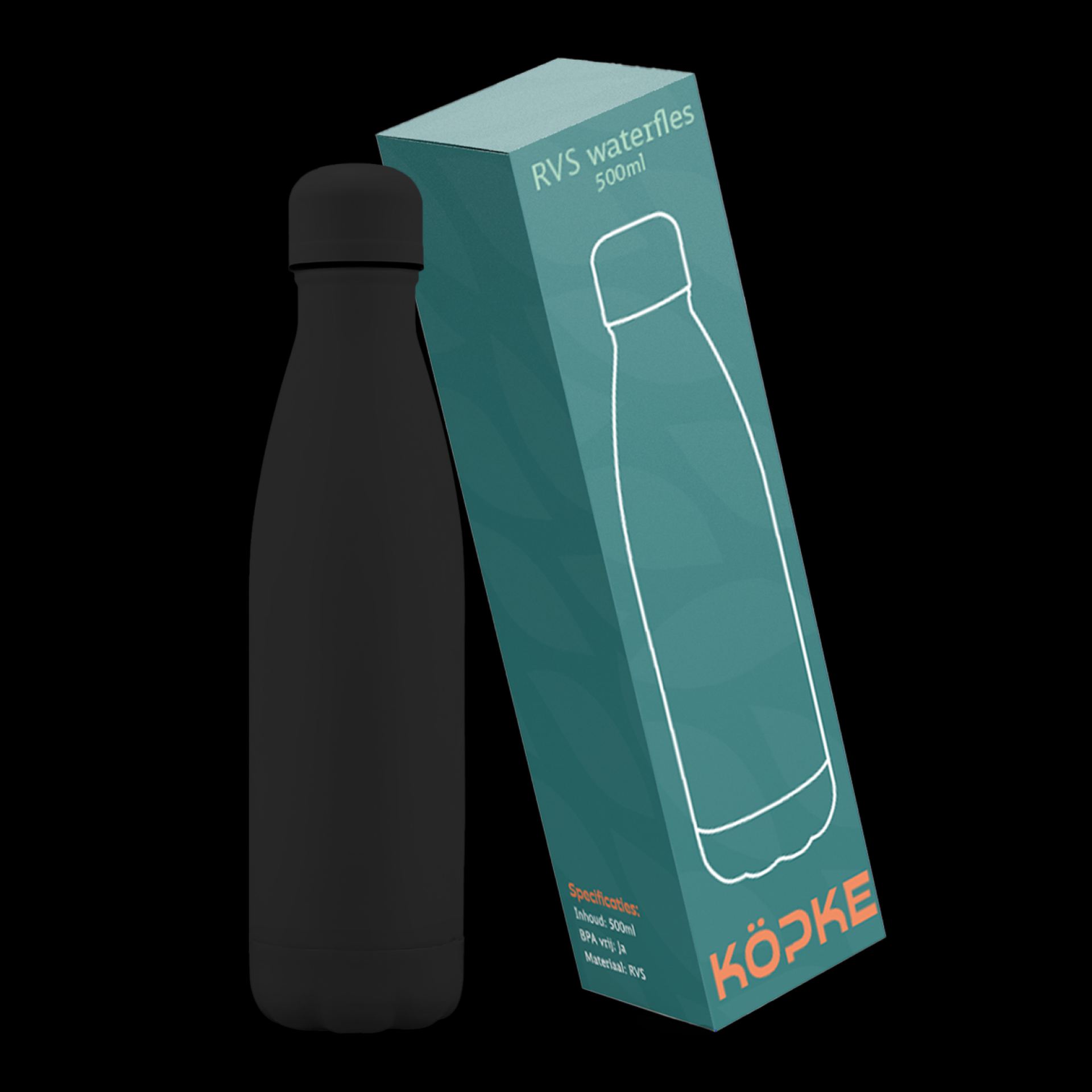 RVS waterfles 50cl zwart bestellen