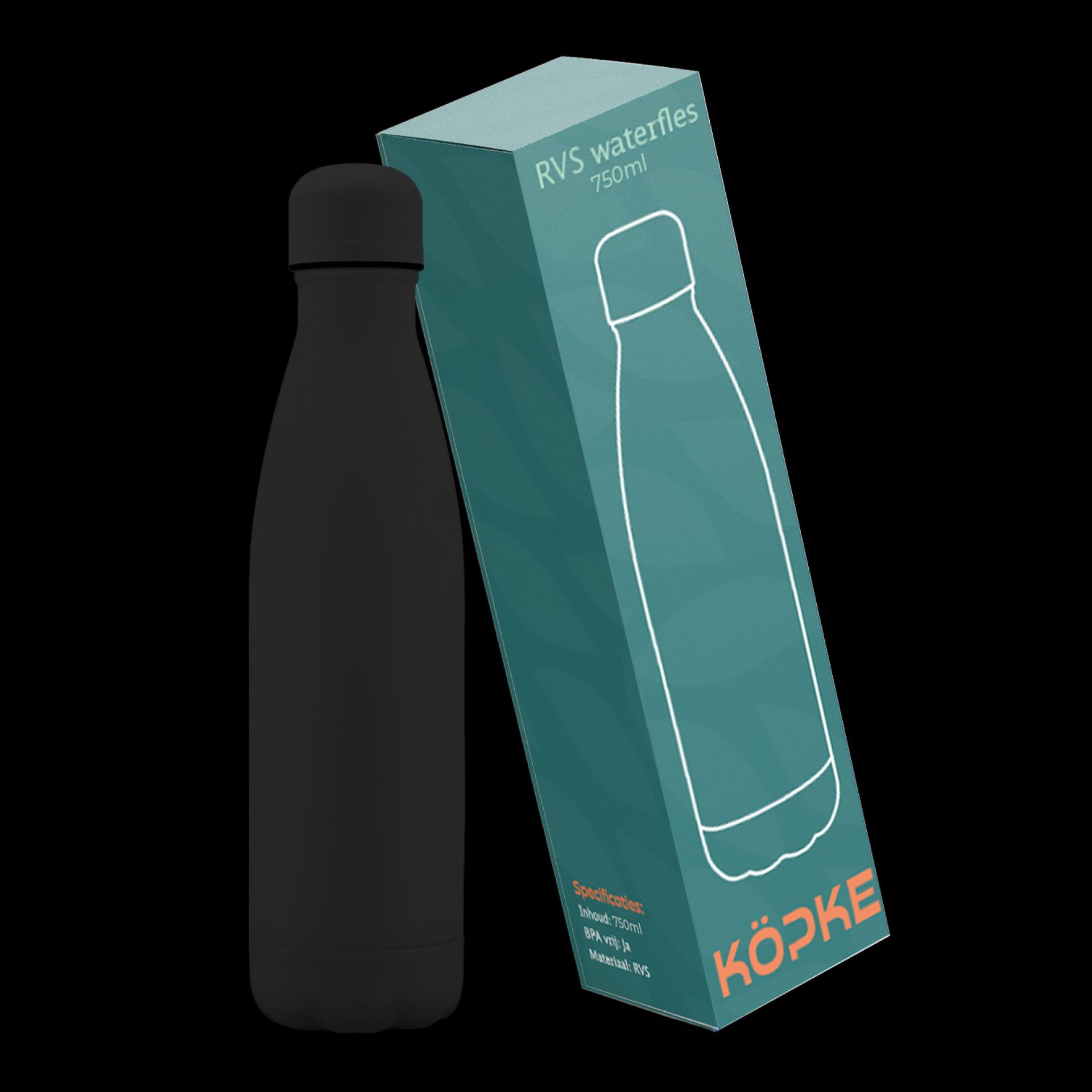 RVS waterfels 75cl zwart bestellen