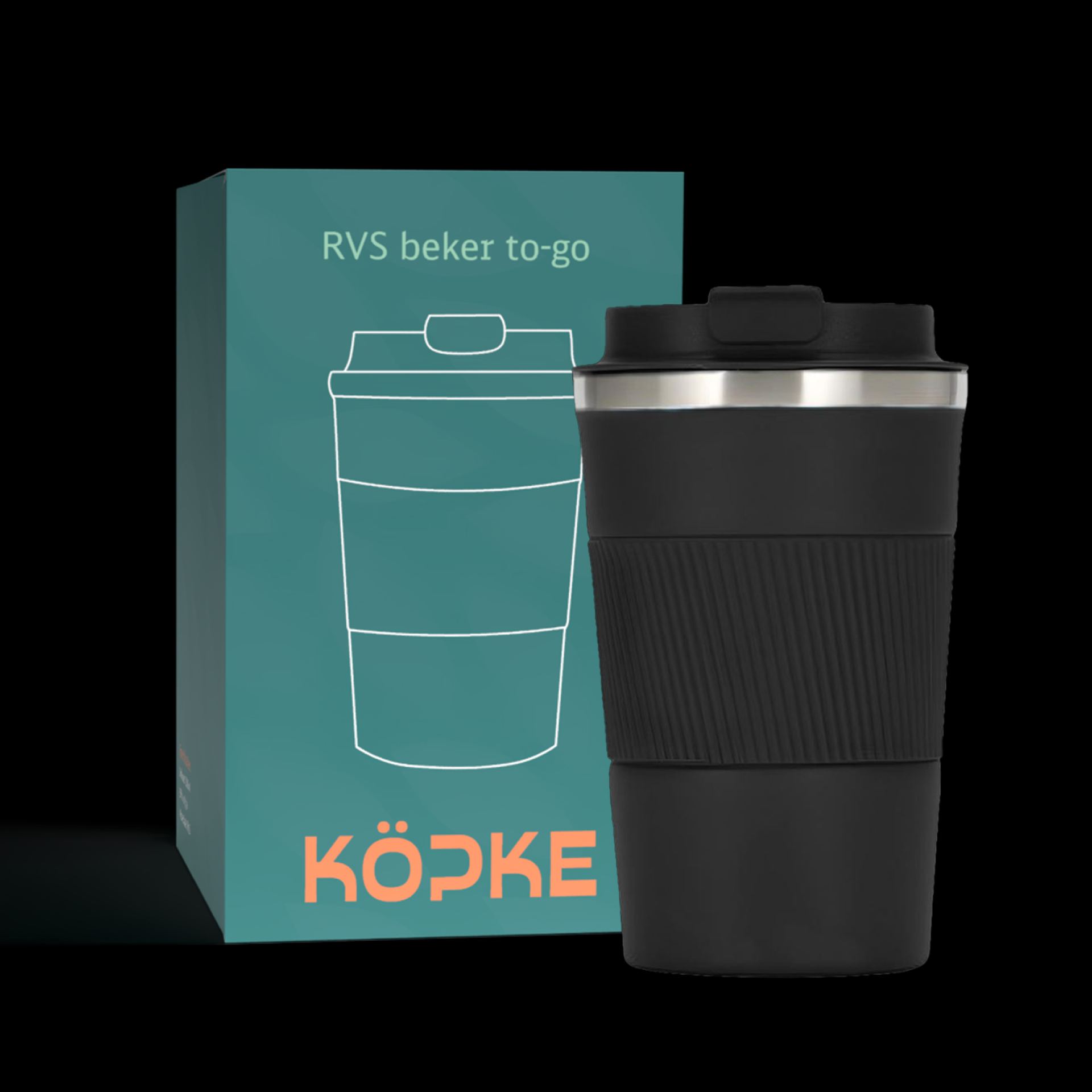 RVS koffiebeker to go zwart 38cl