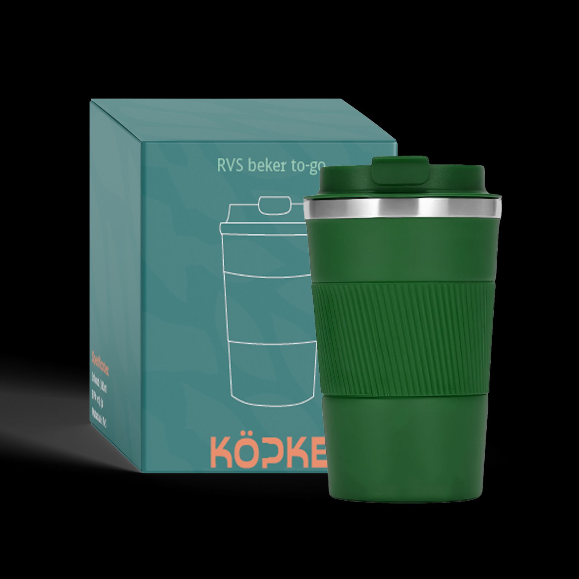 RVS koffiebeker to go donkergroen 38cl