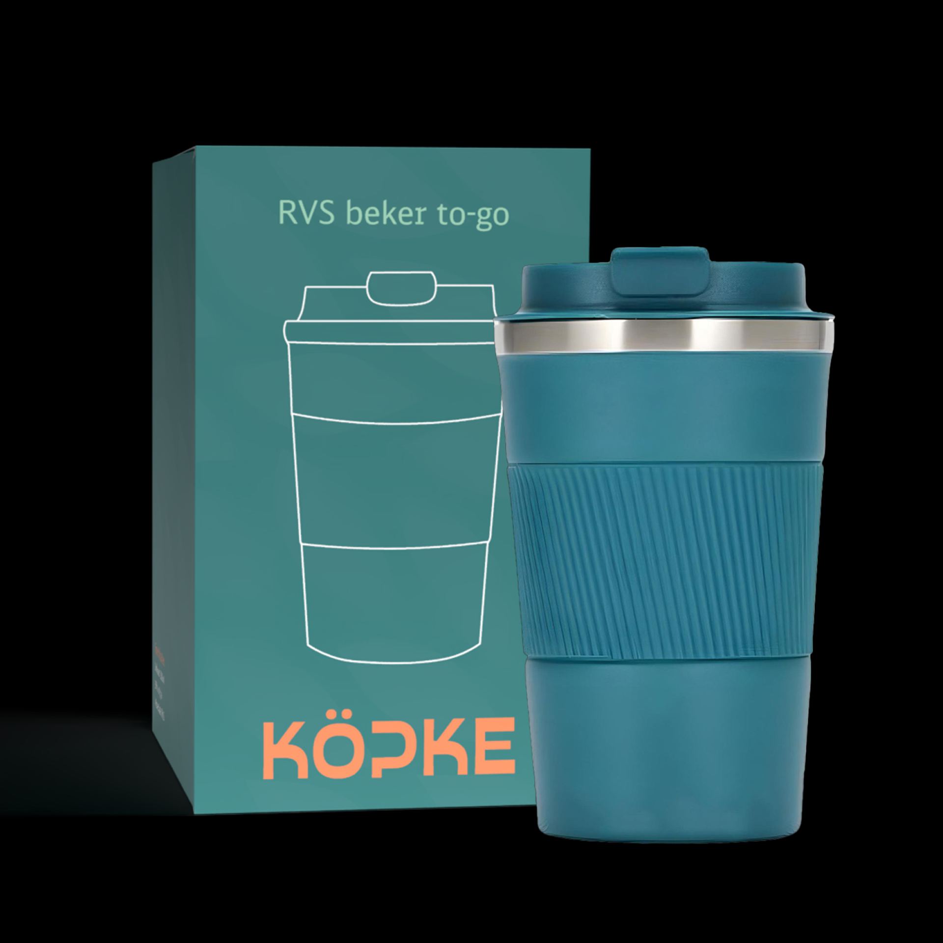 RVS koffiebeker to go blauw 38cl