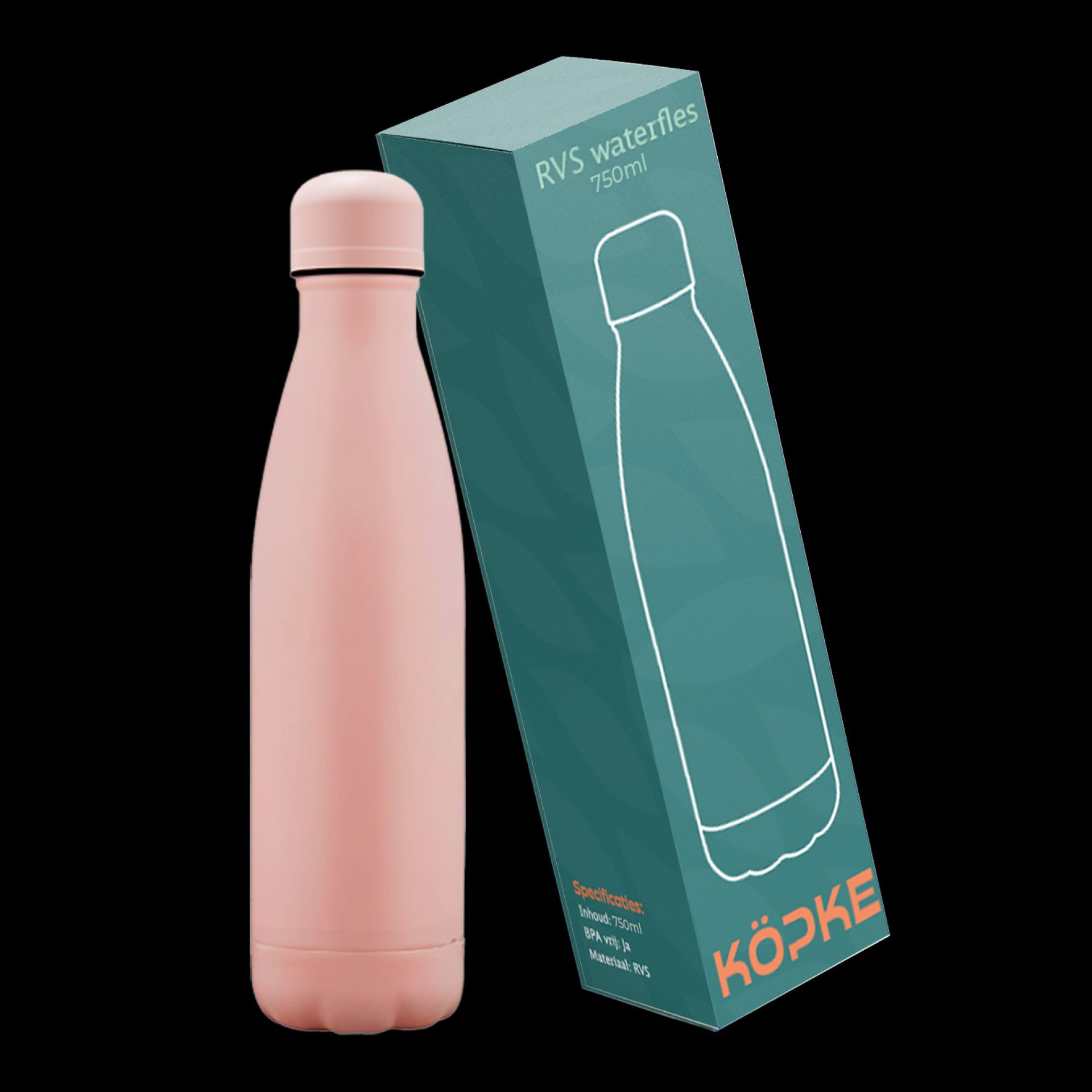 RVS waterfles 75cl lichtroze bestellen