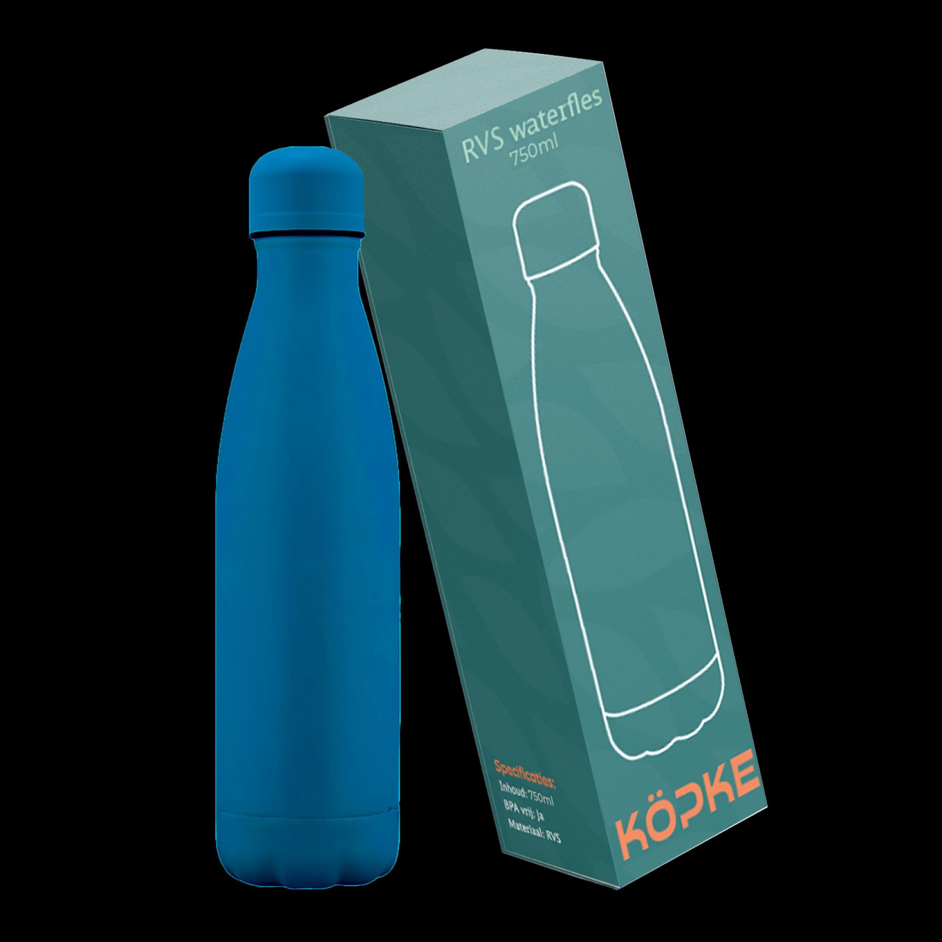 RVS waterfles 75cl blauw bestellen