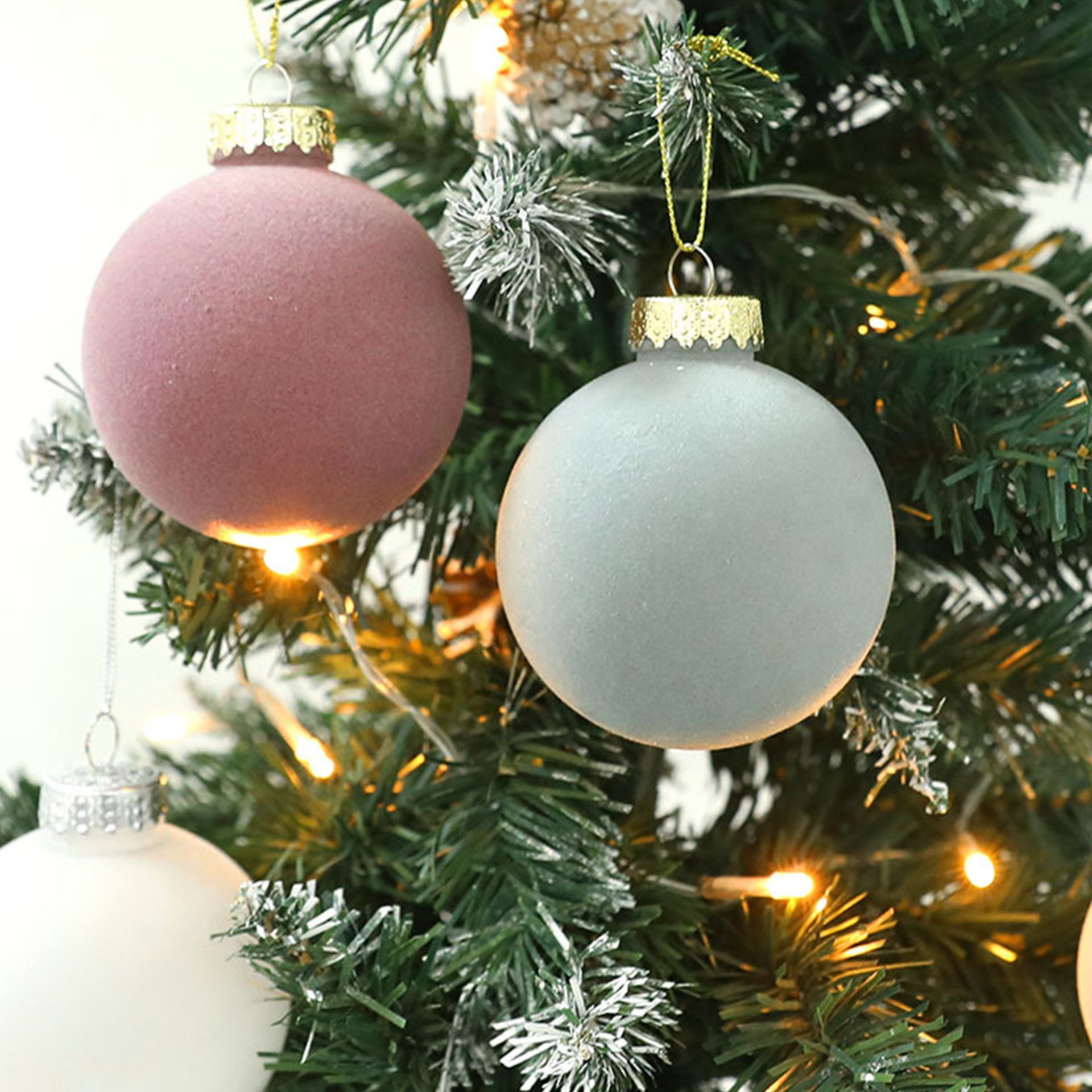 Velvet kerstballen 8cm roze wit grijs goedkoop