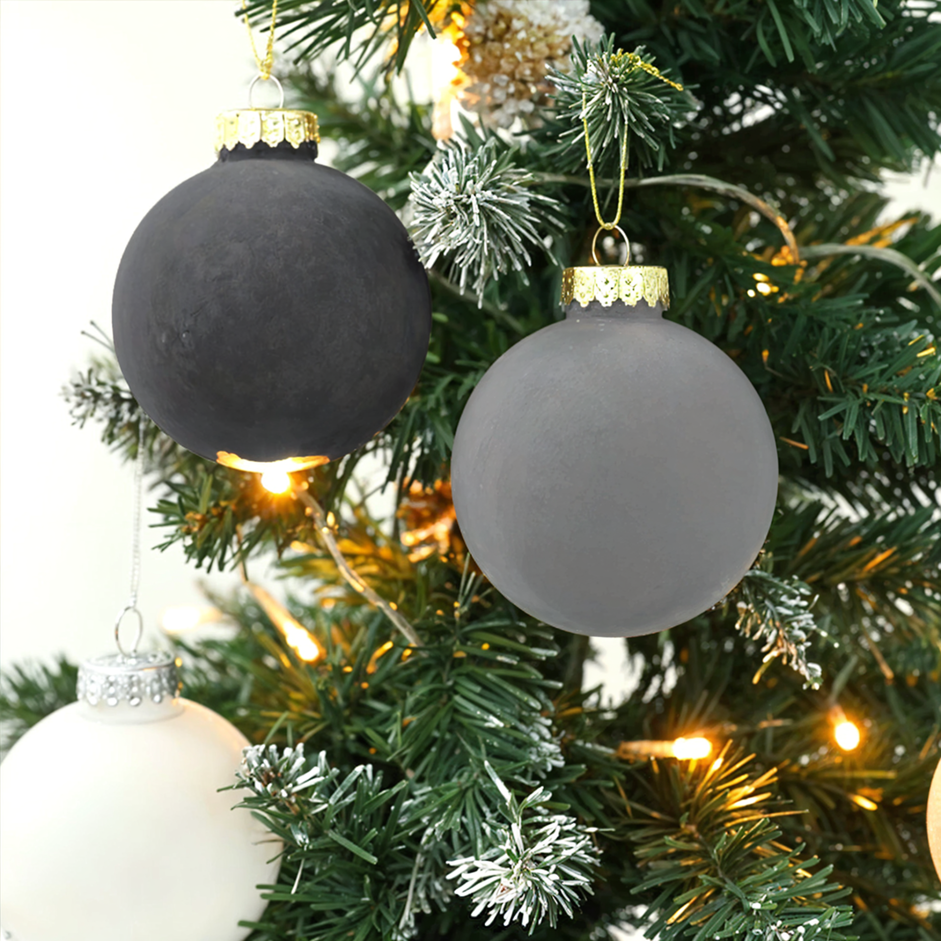 Velvet kerstballen 8cm grijs beige zwart kopen