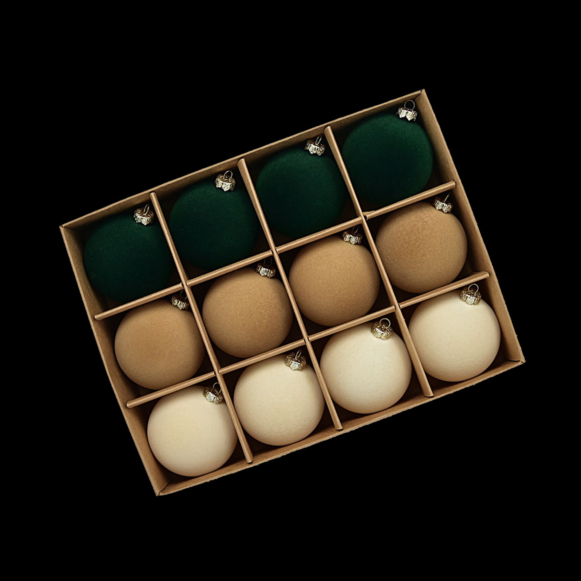 Velvet kerstballen 6cm donkergroen bruin beige