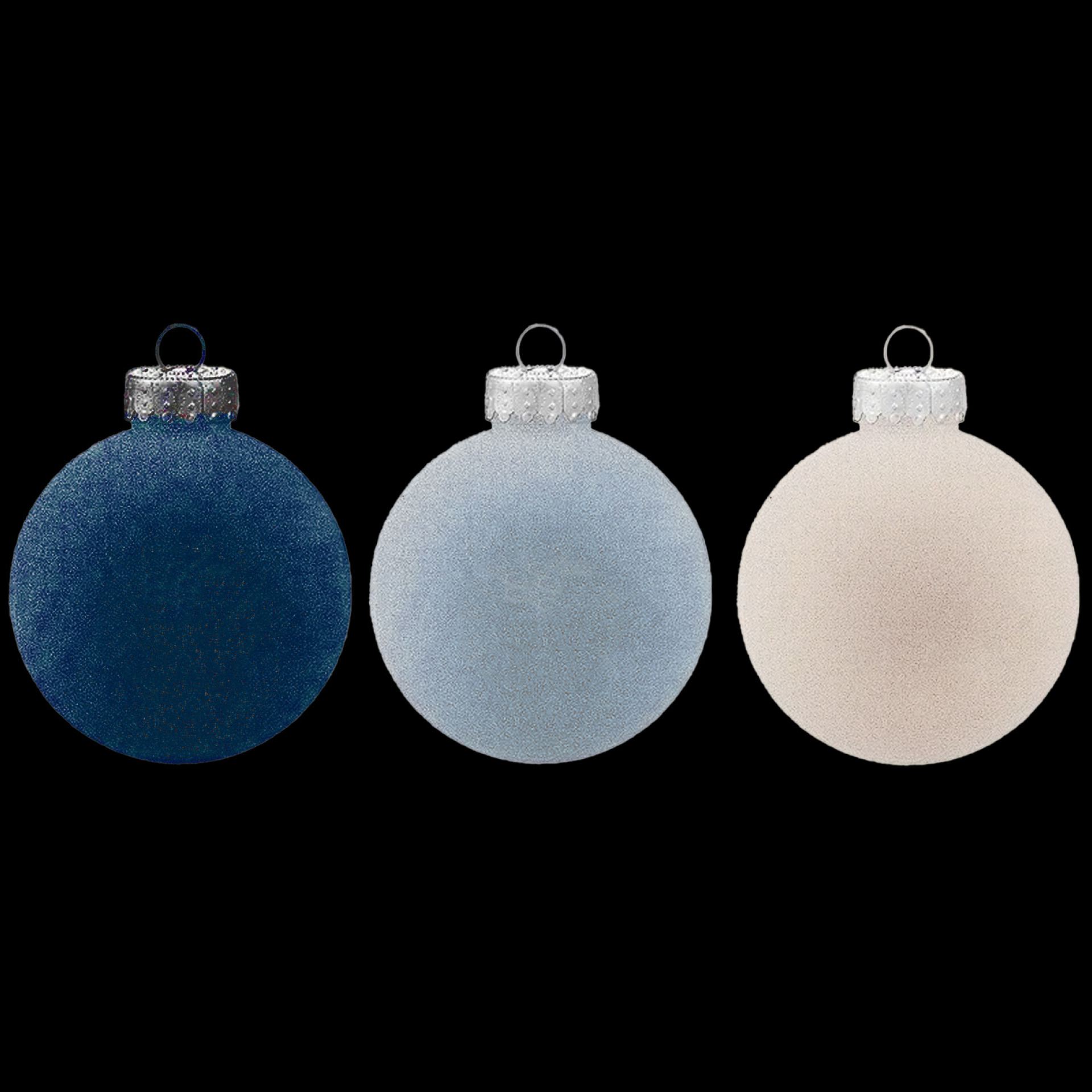 Velvet kerstballen 6cm blauw beige