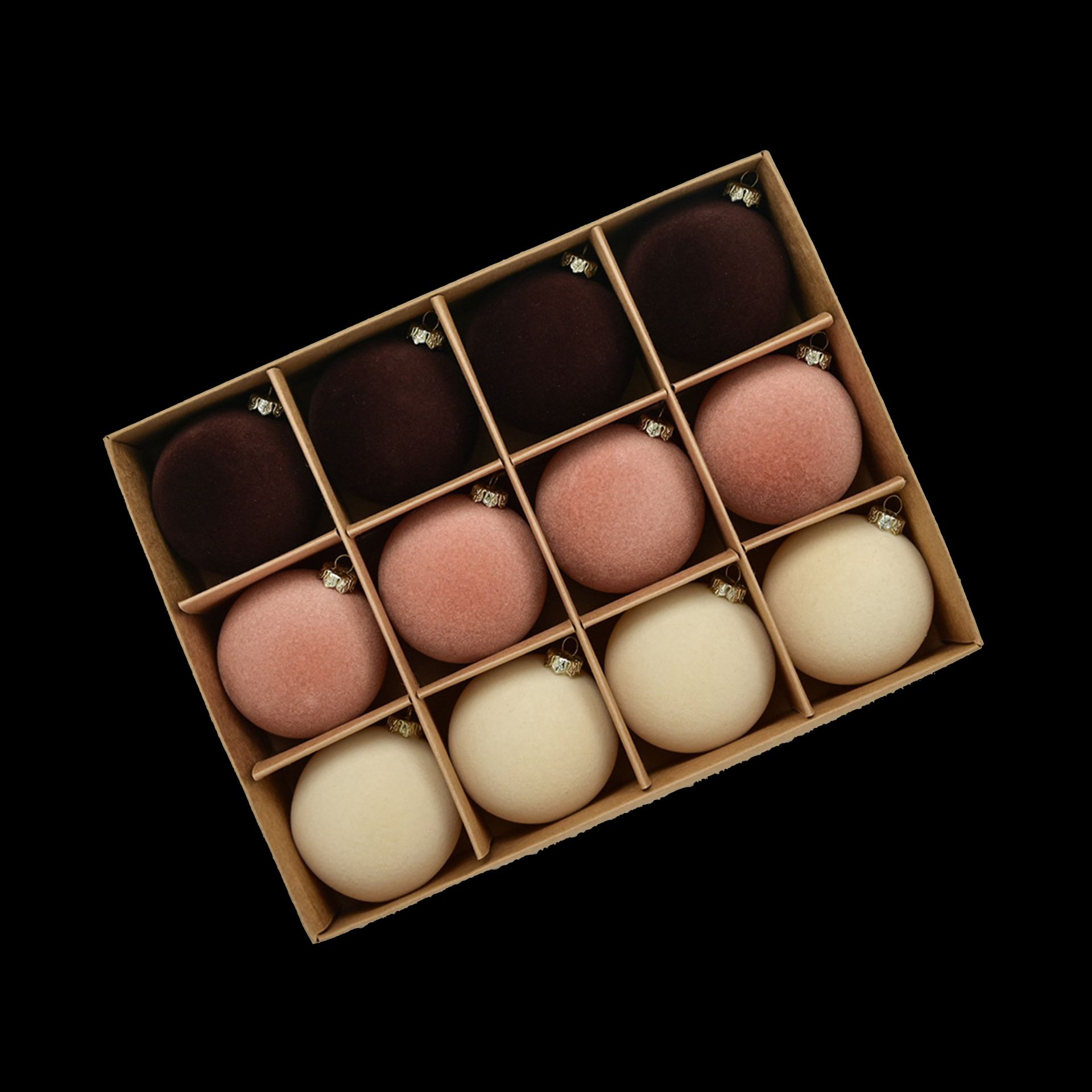 Velvet kerstballen 6cm donkerbruin roze beige