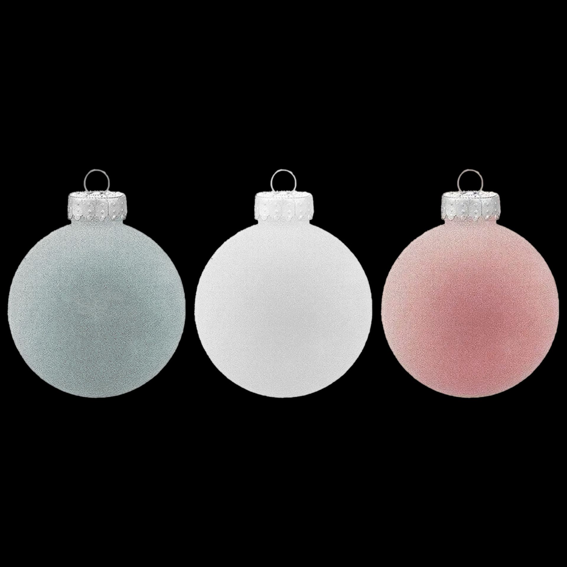 Kopen velvet kerstballen 8cm roze wit grijs