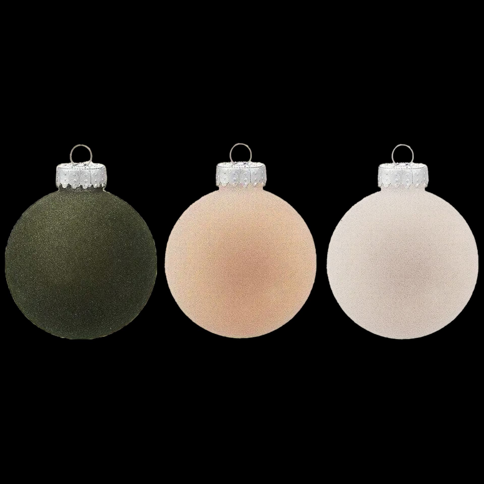 elvet kerstballen 6cm groen bruin beige kopen