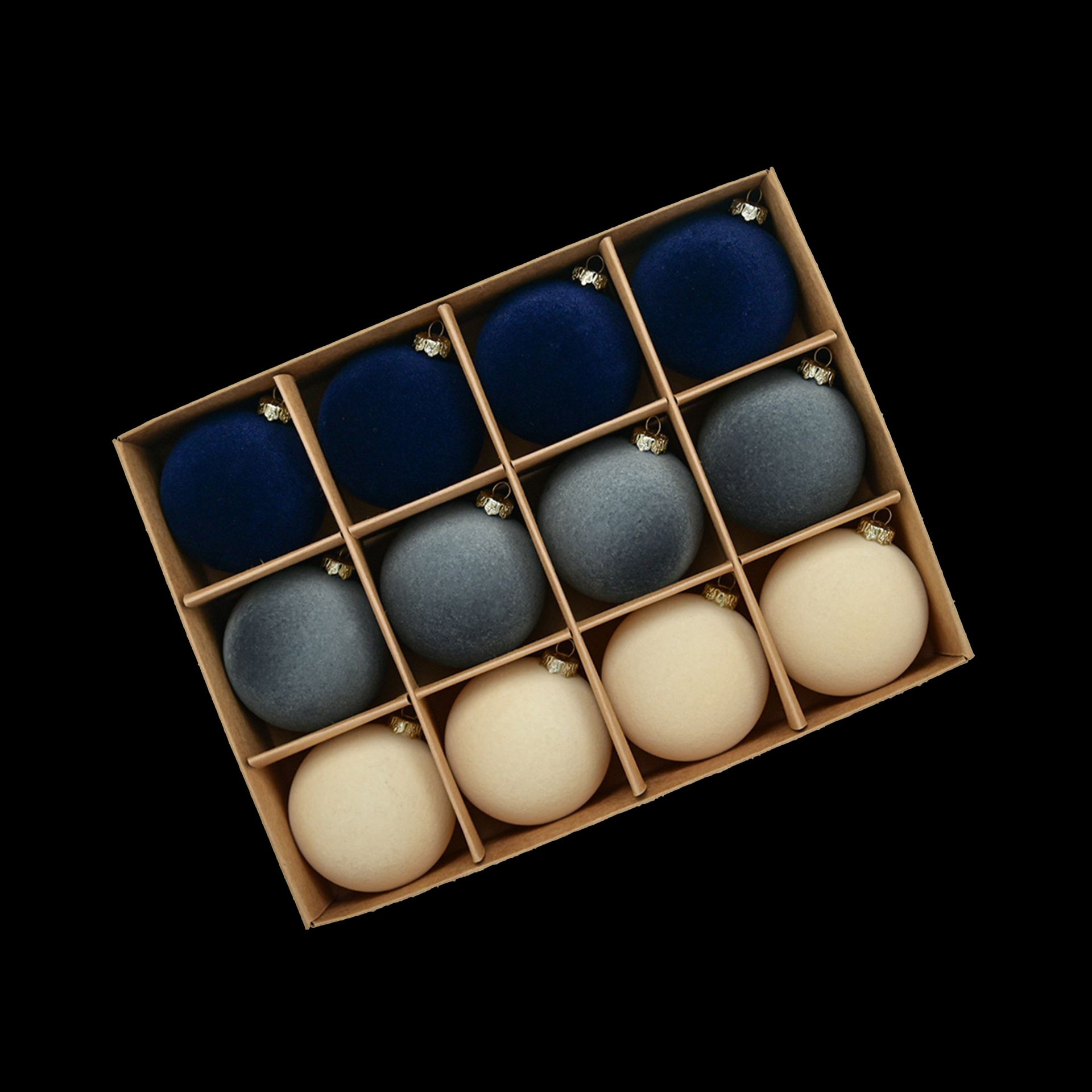 Velvet kerstballen 6cm donkerblauw blauw beige
