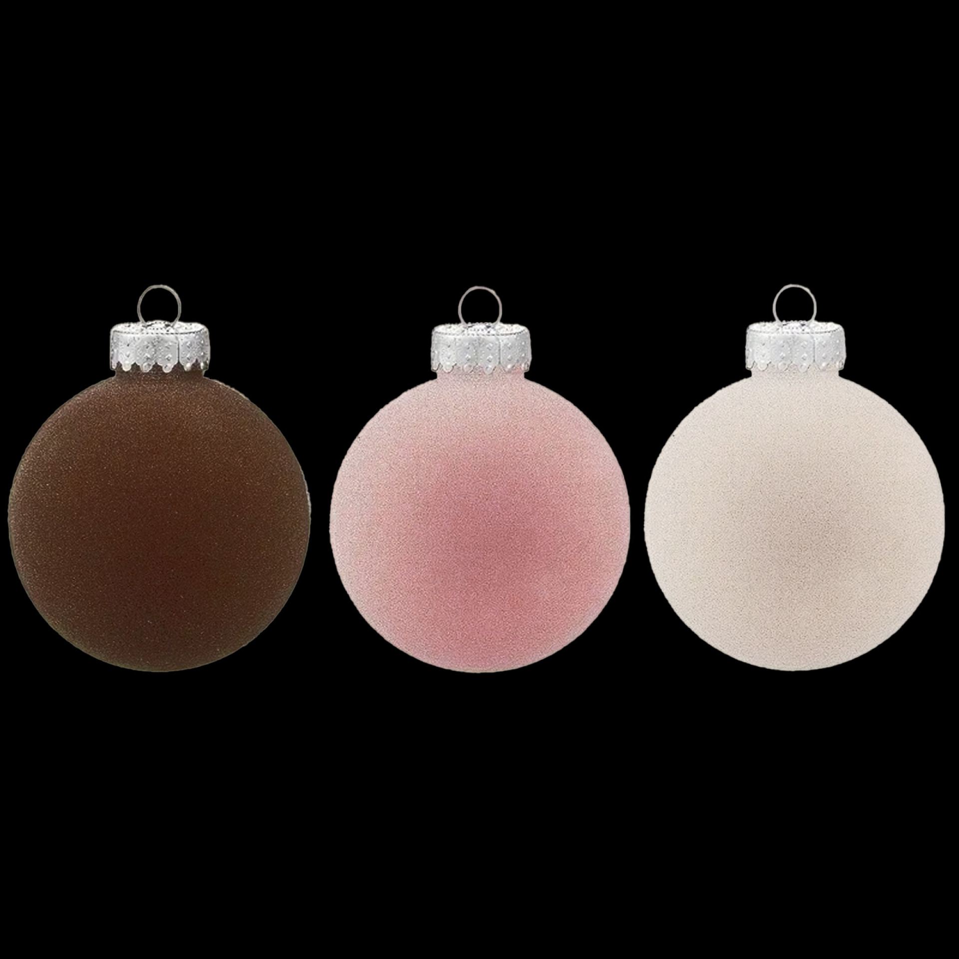 Velvet kerstballen 6cm bruin roze beige kopen