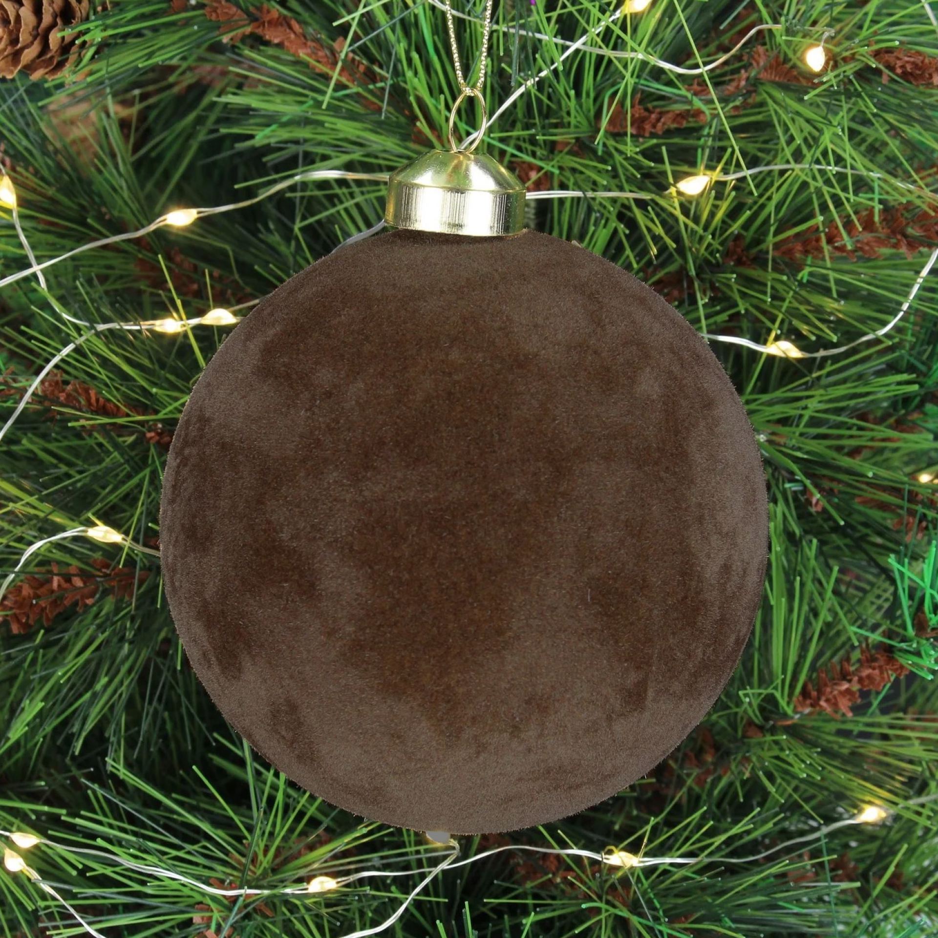 Velvet kerstballen 6cm donkerbruin kopen