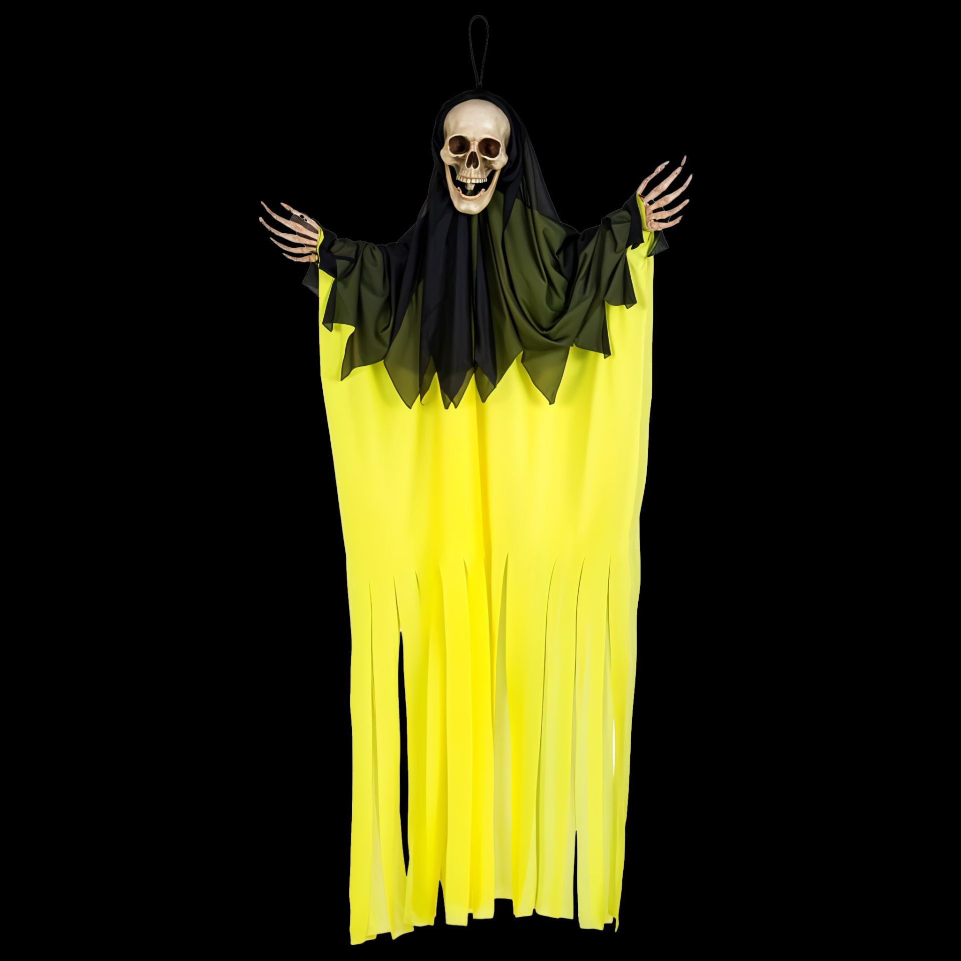 Halloween hangdecoratie schedelspook geel