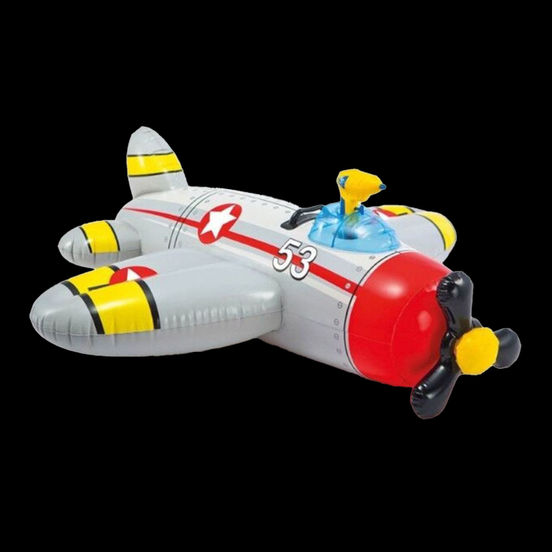Opblaas vliegtuig ride-on grijs