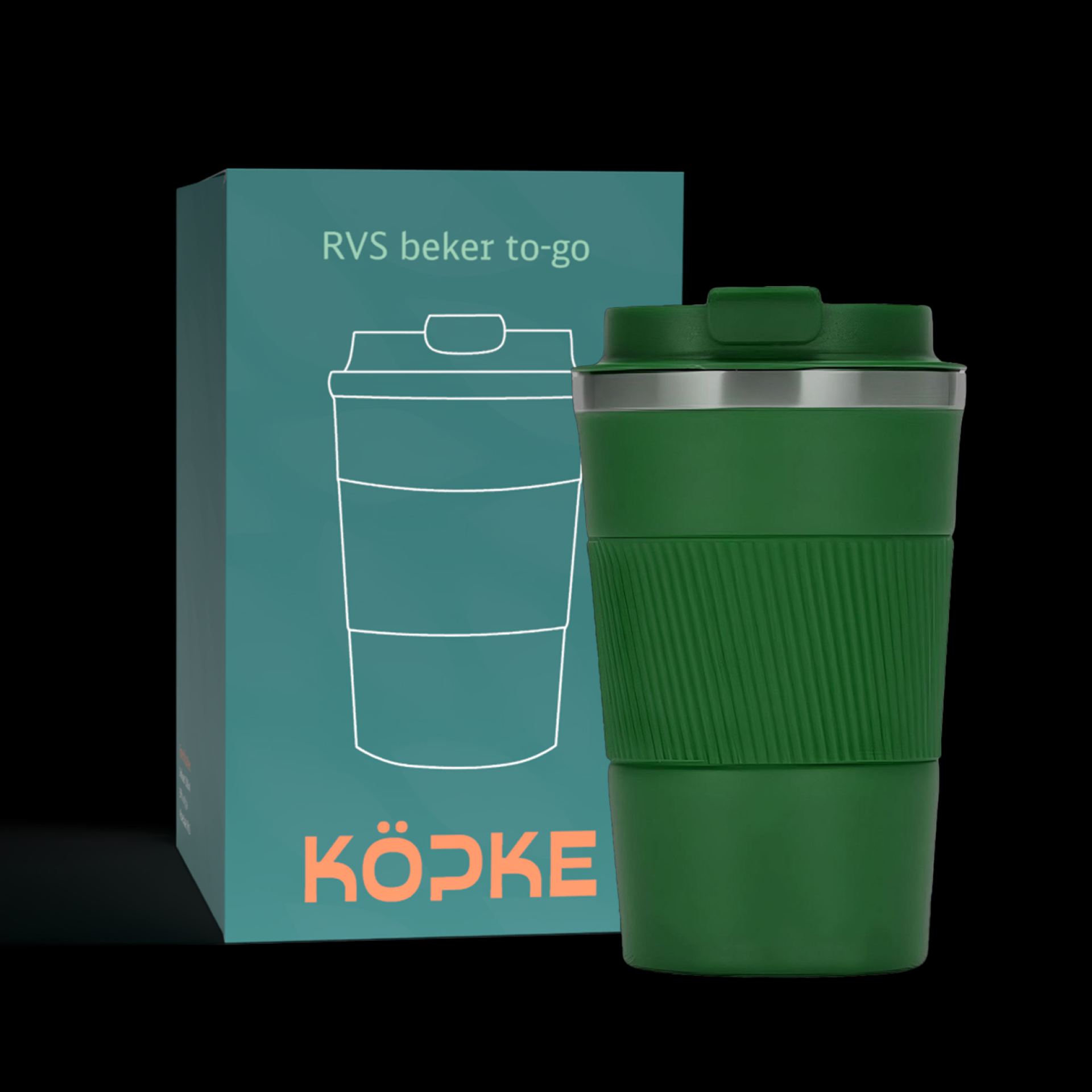 RVS koffiebeker to go donkergroen 38cl