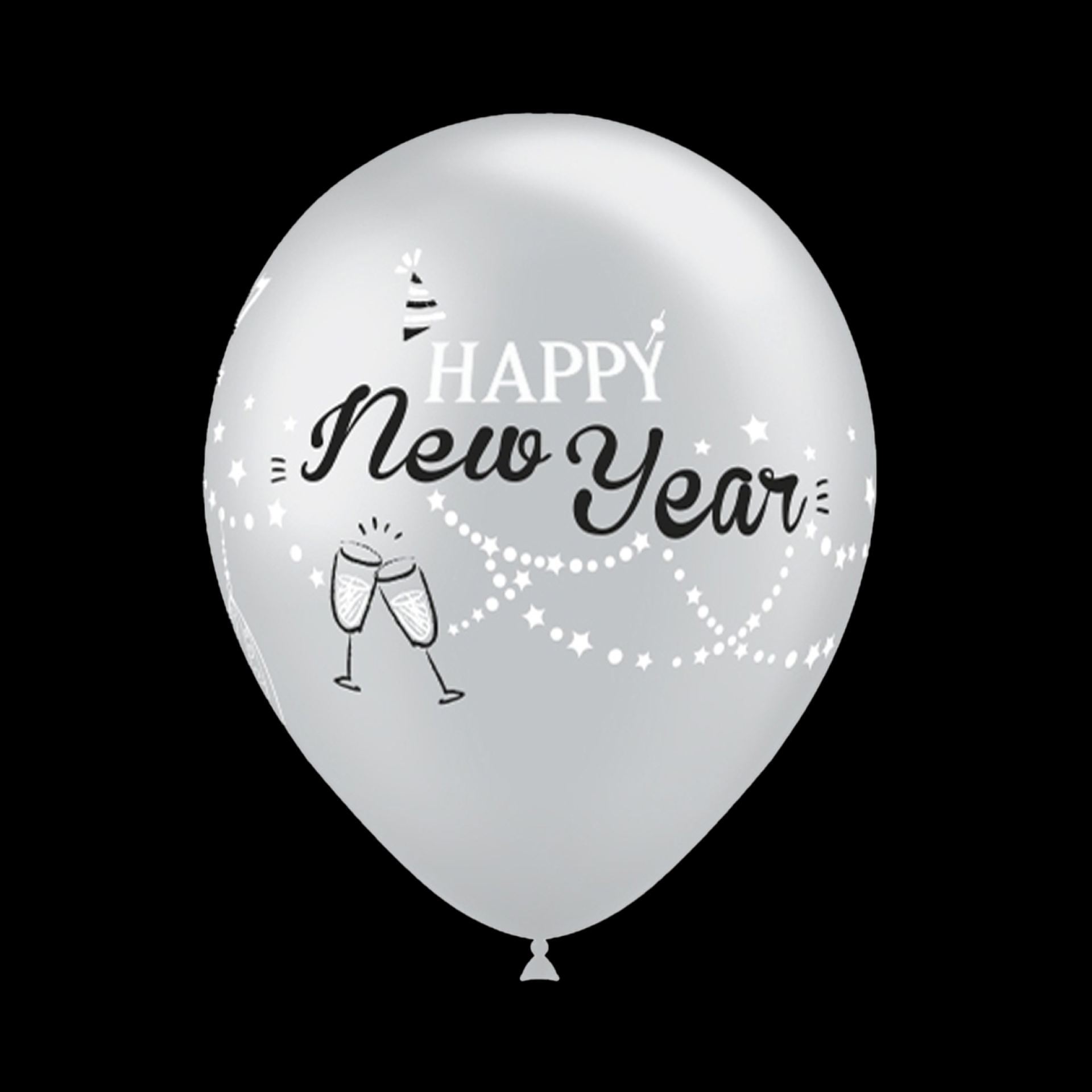 Happy New Year ballonnen zilver 30cm
