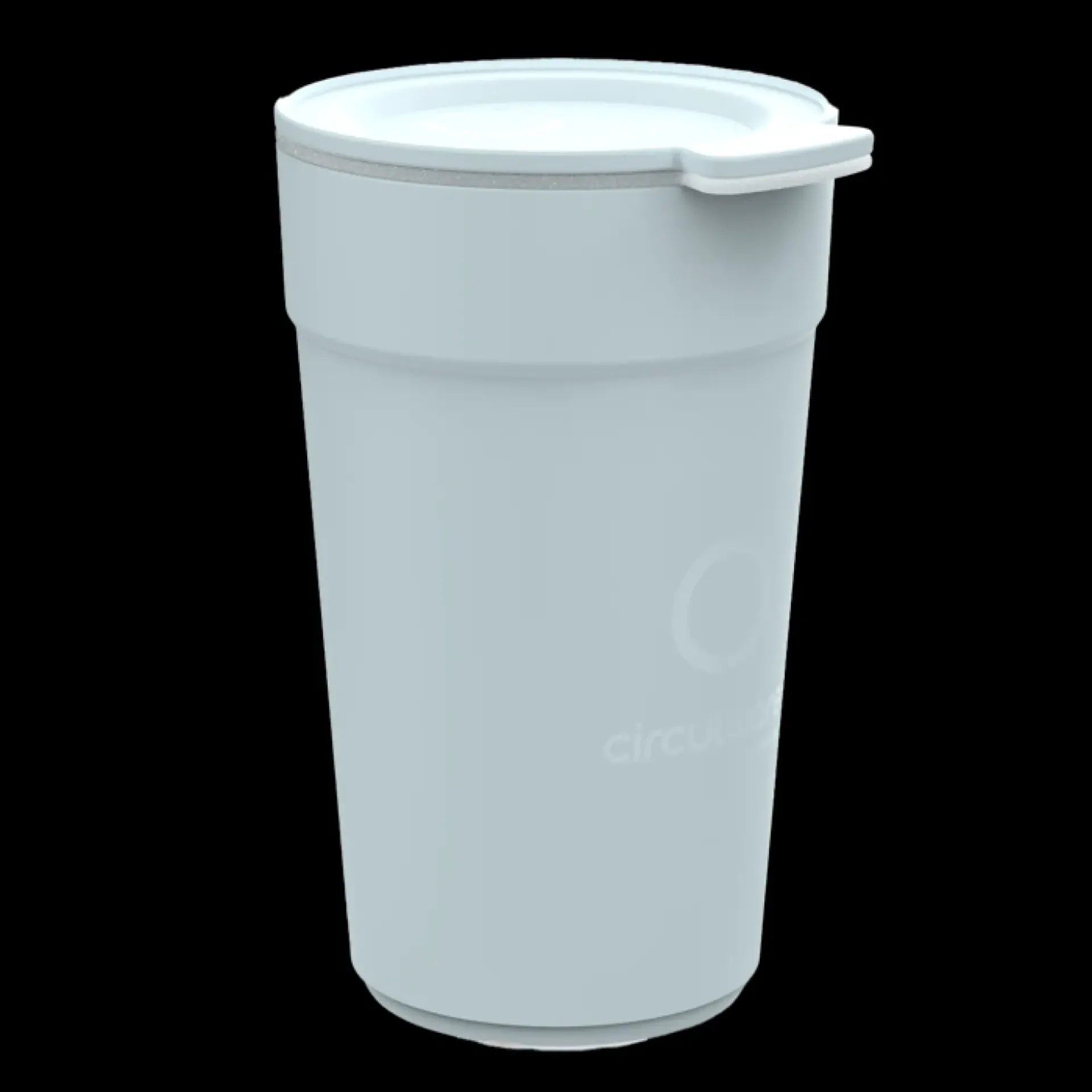 Kunststof lichtblauwe koffiebeker met deksel.