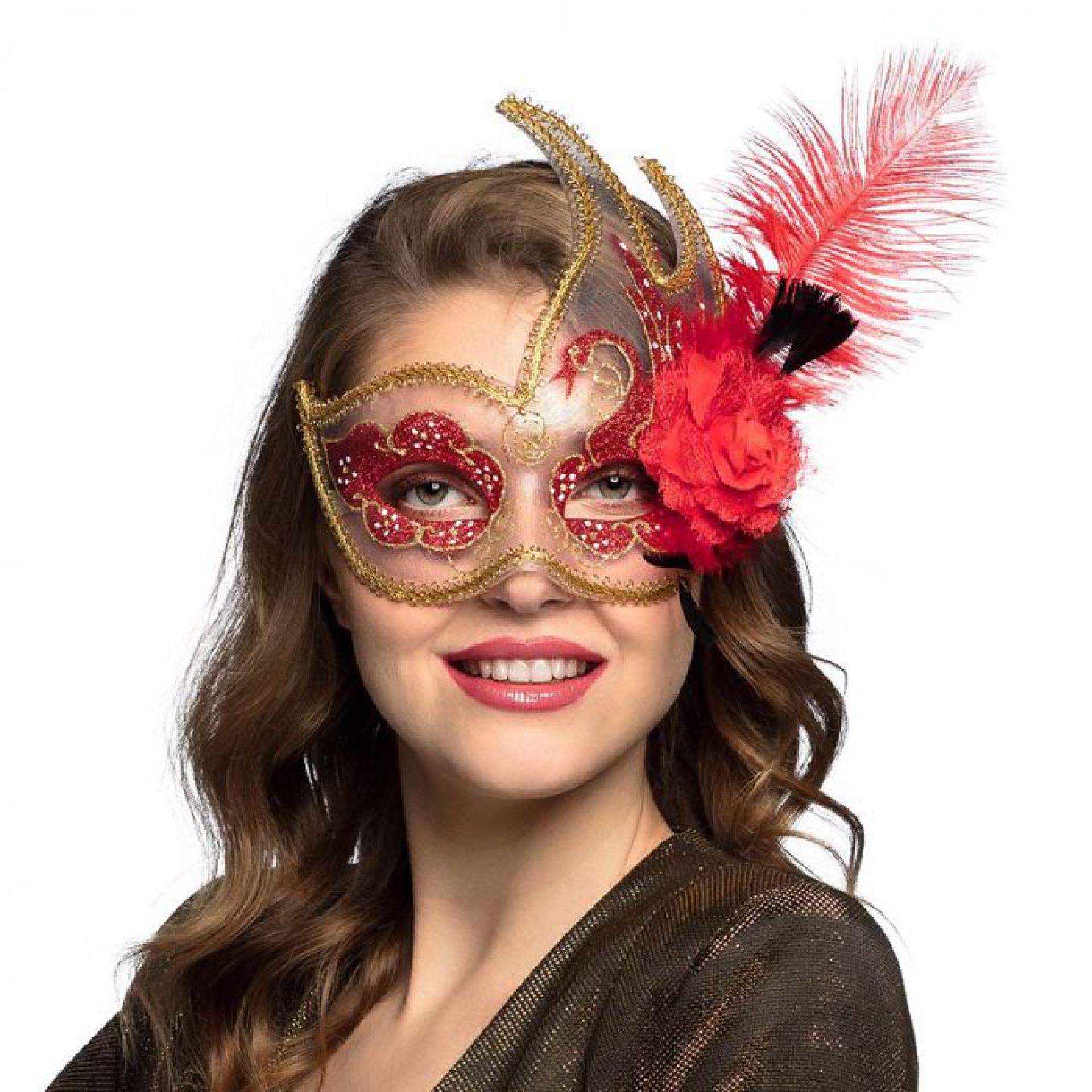 Venetiaans masker venice veren rood voorbeeld