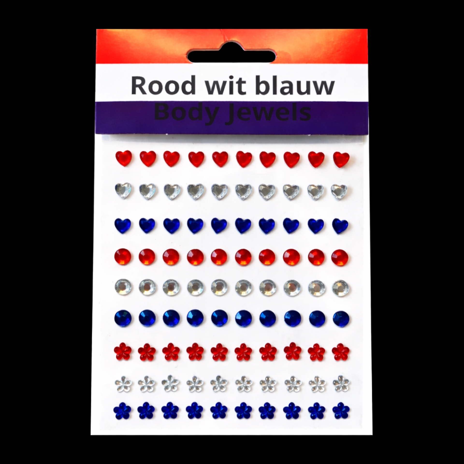 Body jewels rood/wit/blauw