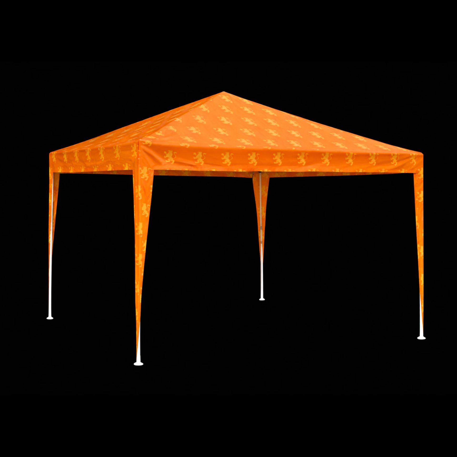 Oranje partytent met leeuwen