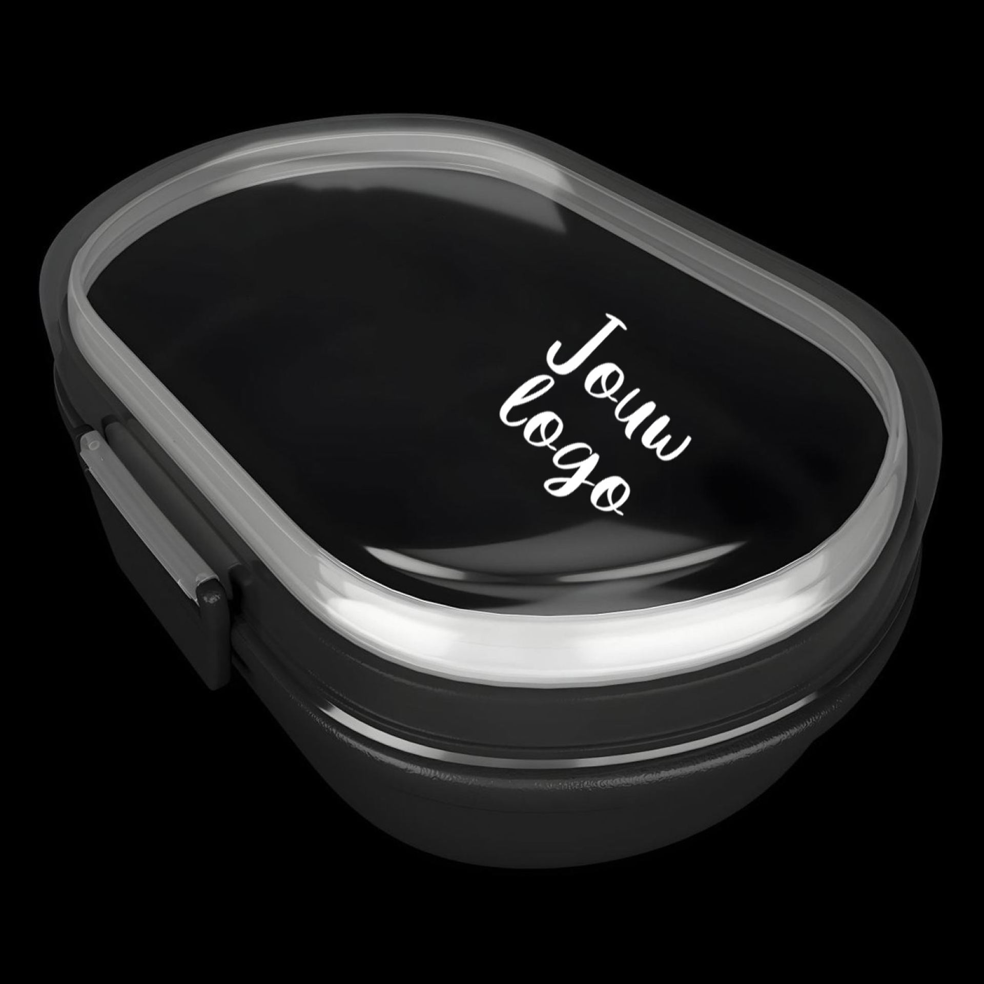 Zwarte ovale lunchbox bedrukken